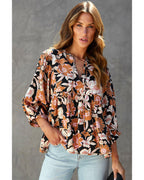 Azura Exchange Floral Print 3/4 Sleeve Blouse - S