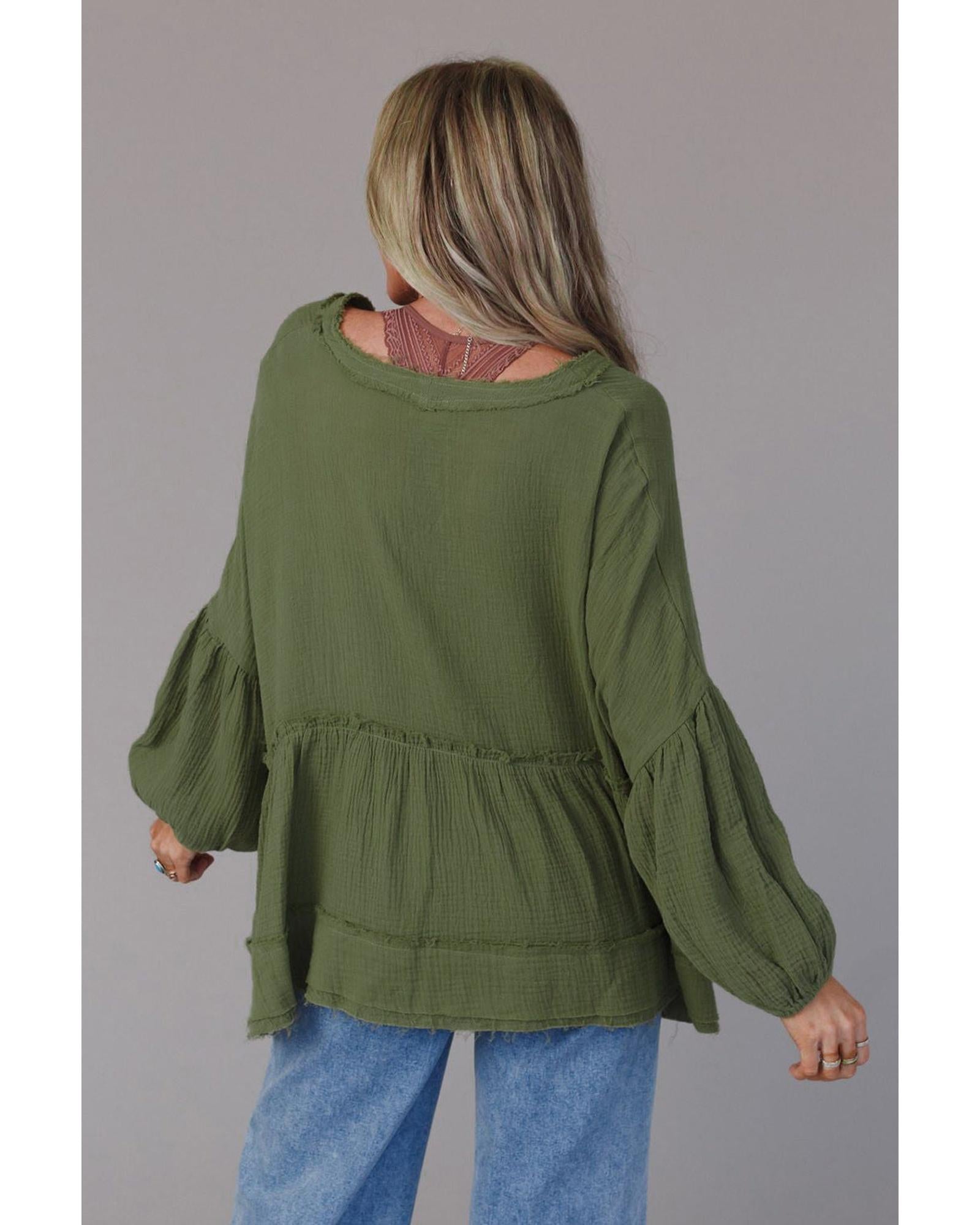 Azura Exchange Loose Sleeve Raw Edge Top - L Secondary image