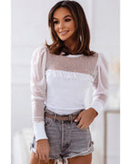 Azura Exchange Mesh Patchwork Ribbed Long Sleeve Top with Pearl Accents - XL