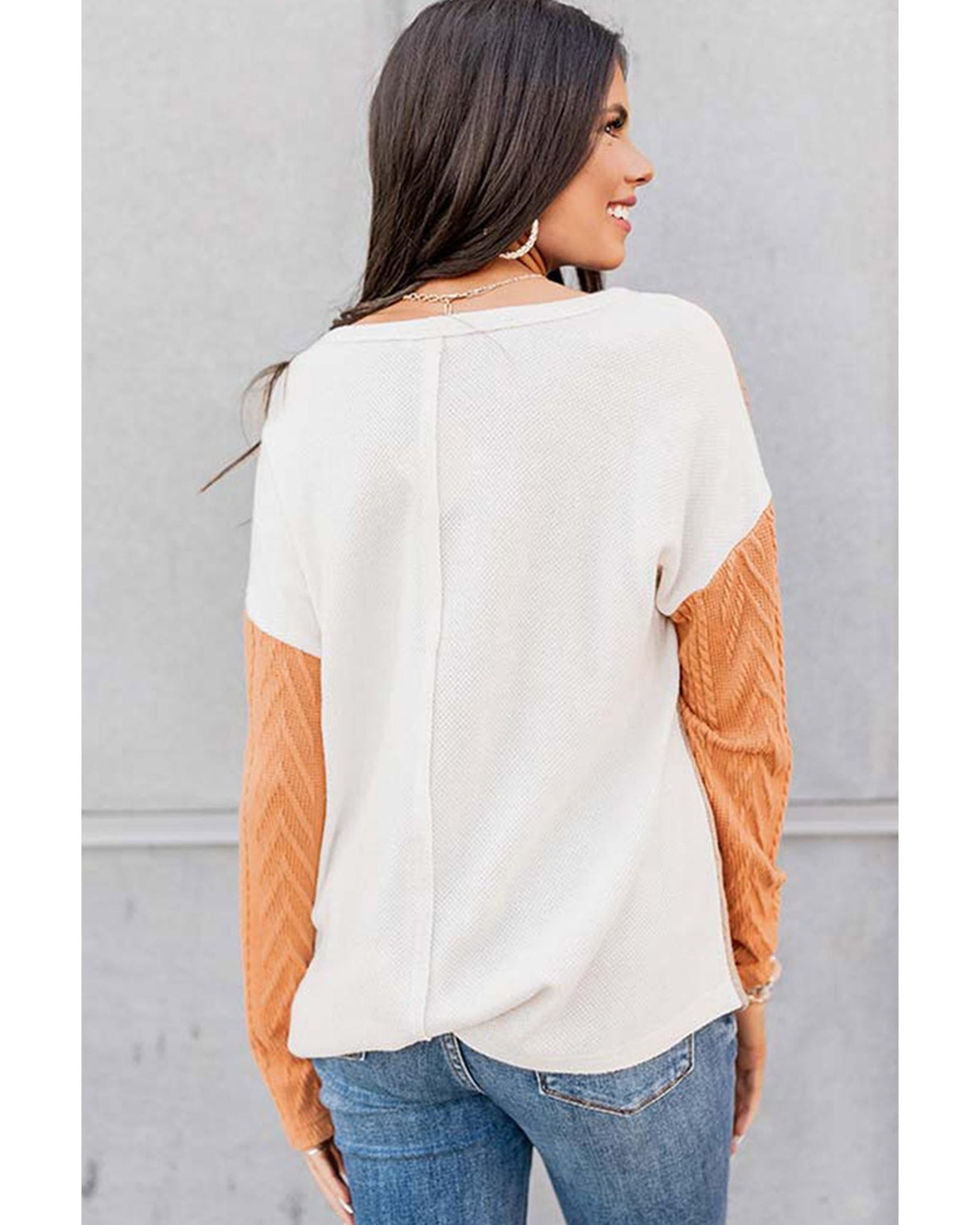 Azura Exchange Textured Knit Top with Colorblock Chest Pocket - S Secondary image