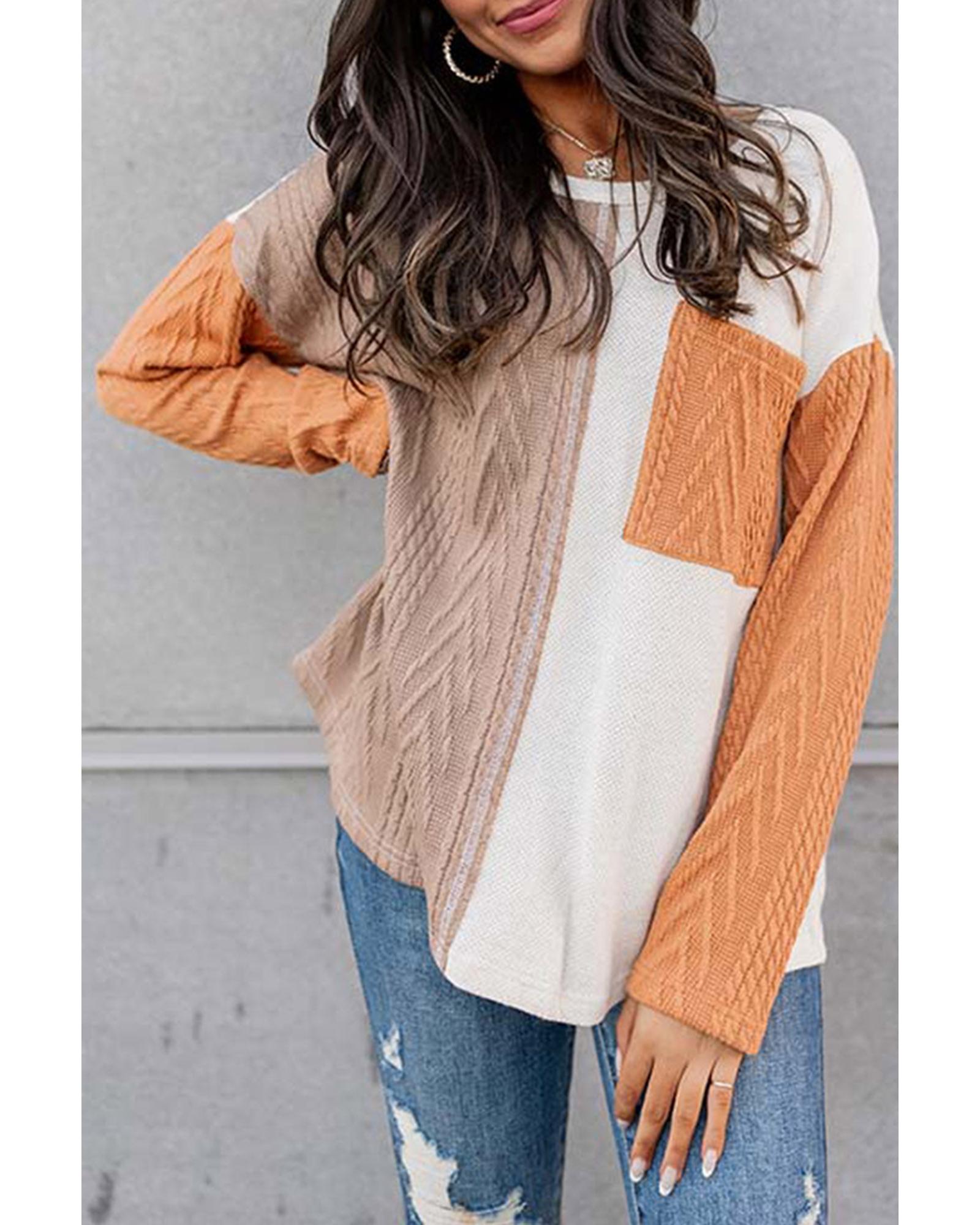 Azura Exchange Textured Knit Top with Colorblock Chest Pocket - XL Main image