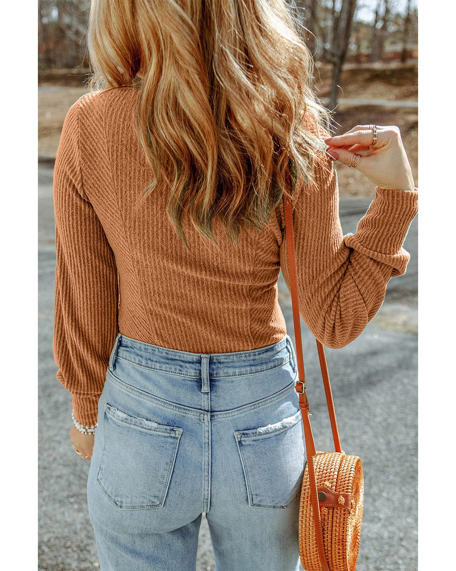 Azura Exchange U Neck Textured Long Sleeve Top - L Secondary image