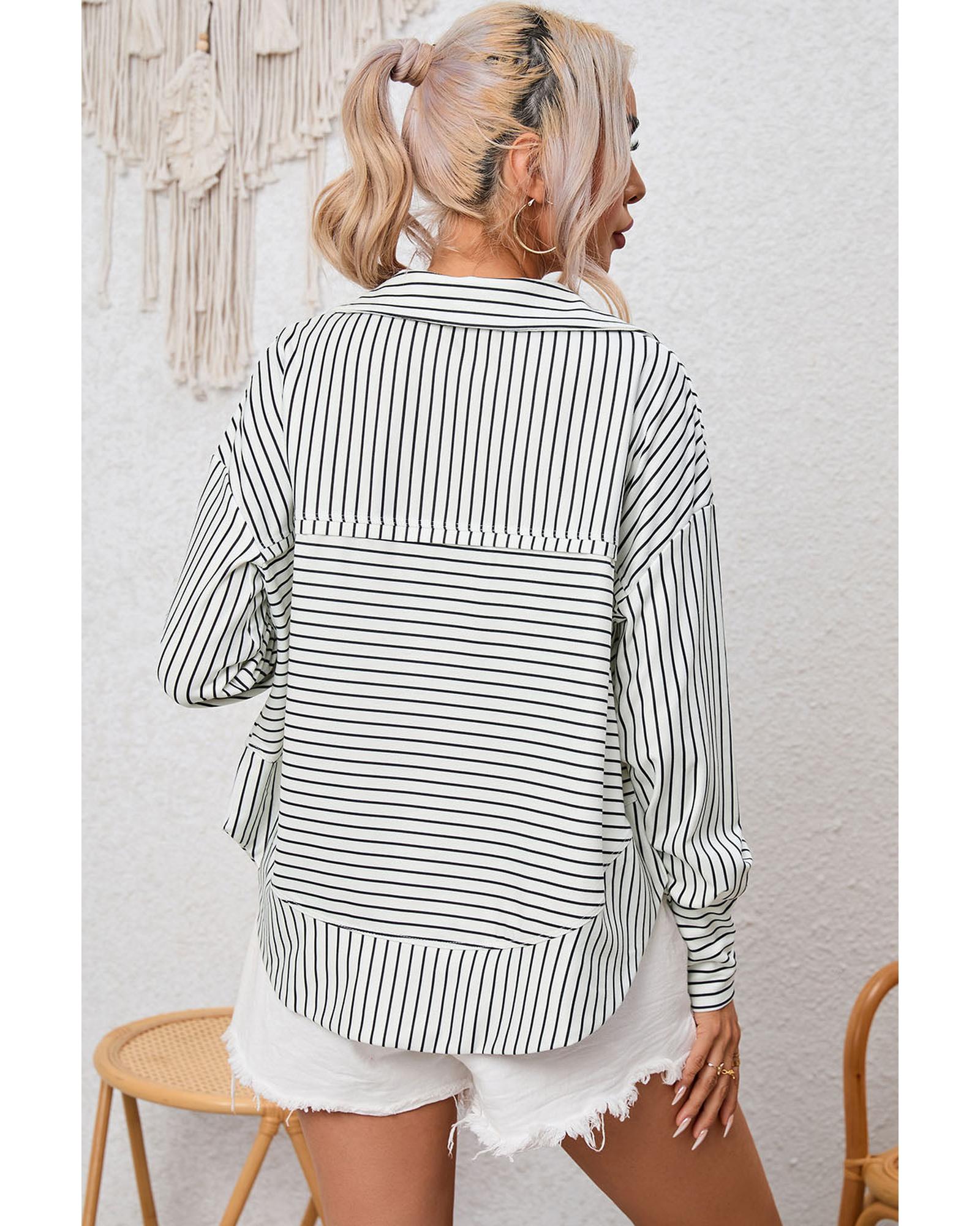 Azura Exchange Striped Thumbhole Drop Shoulder V Neck Top - XL Secondary image