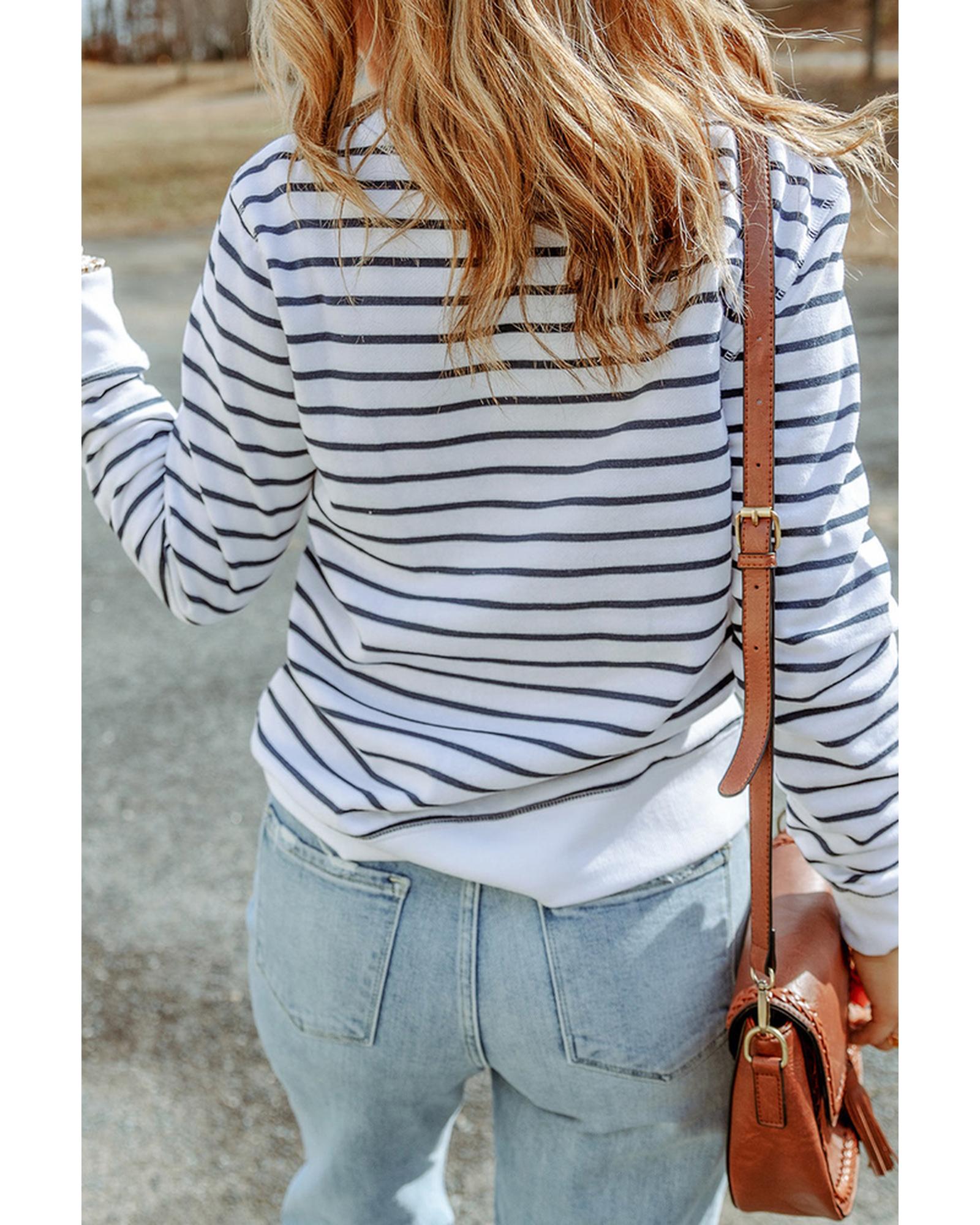 Azura Exchange Striped Print Ribbed Trim Long Sleeve Top - S Secondary image