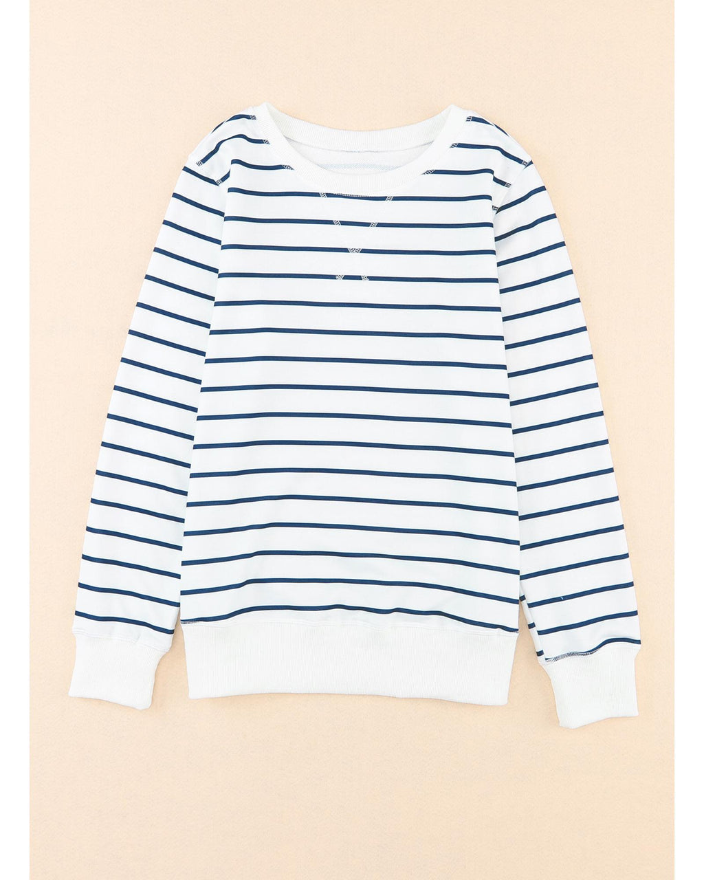 Azura Exchange Striped Print Ribbed Trim Long Sleeve Top - S