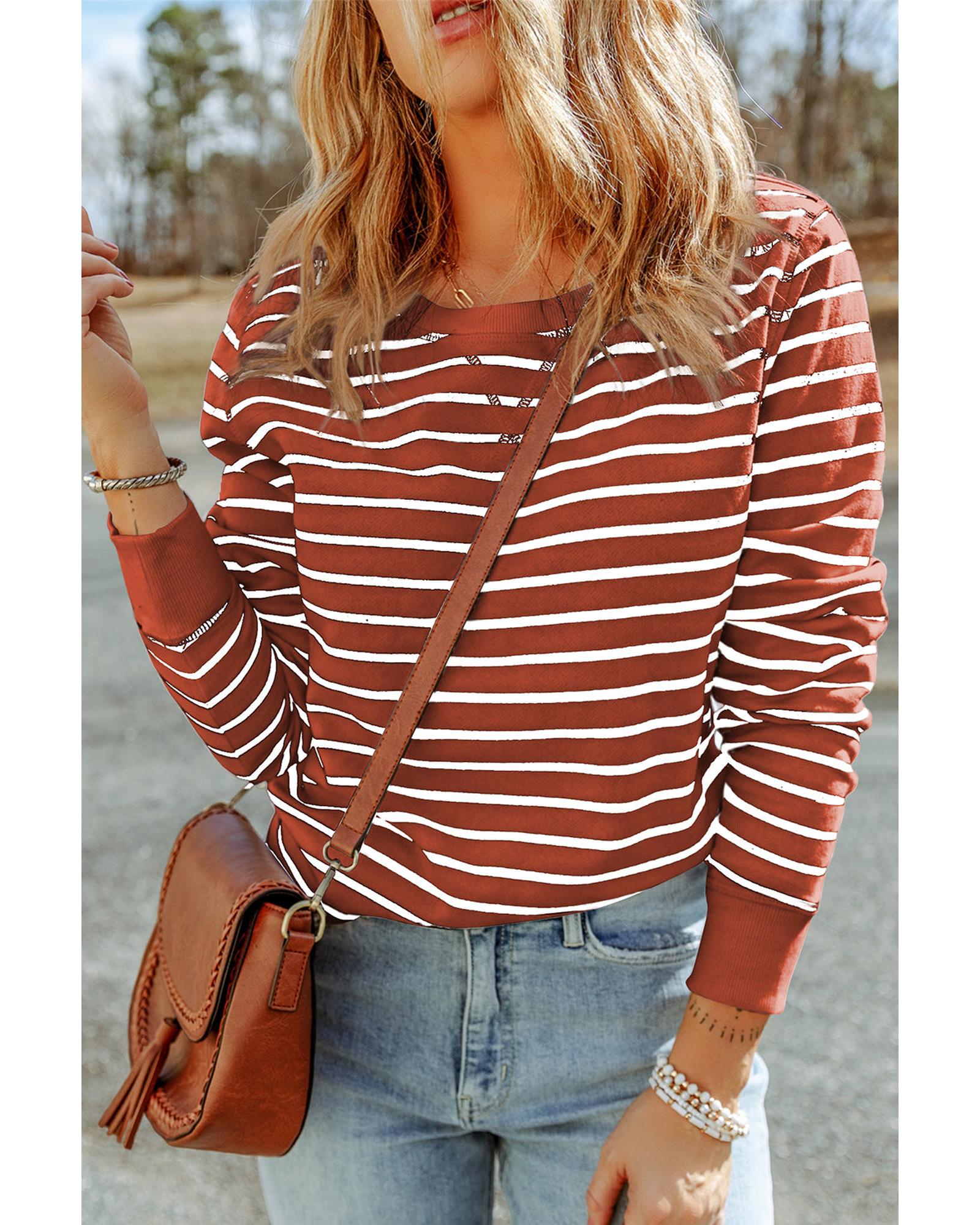 Azura Exchange Striped Print Ribbed Trim Top - L Main image