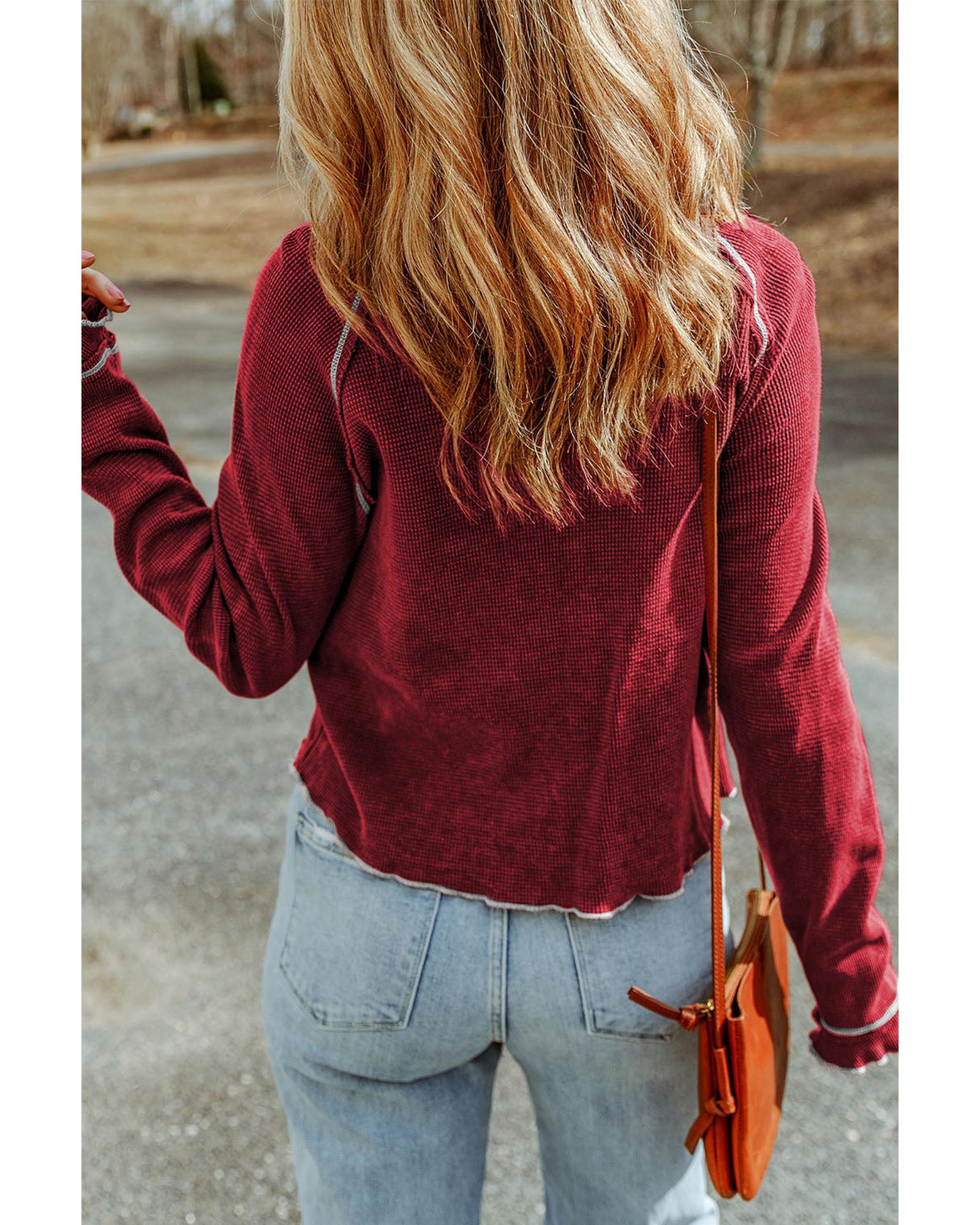 Azura Exchange Textured Round Neck Long Sleeve Top - M Secondary image