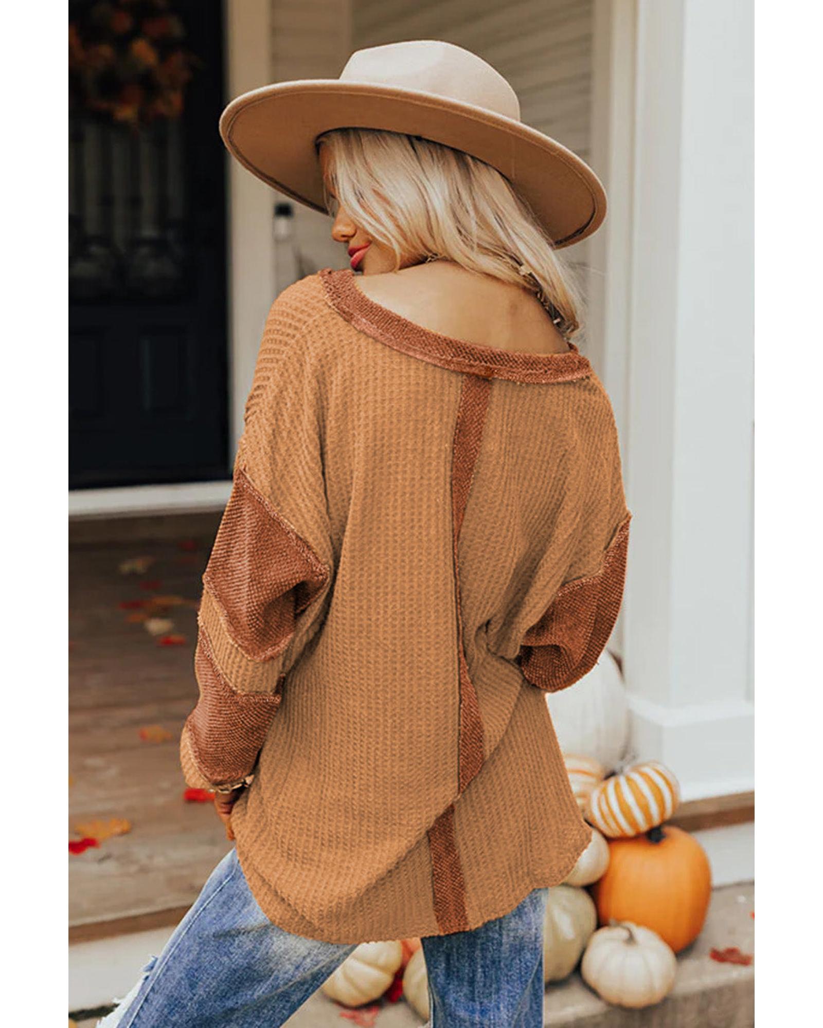Azura Exchange Contrast Patched Waffle Knit Henley Top - XL Secondary image