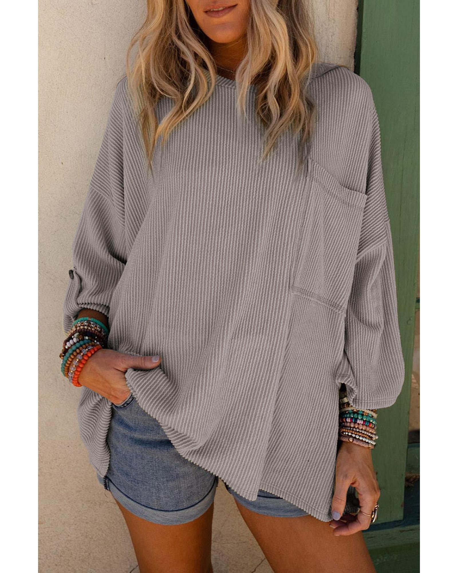 Azura Exchange Oversized Ribbed Knit Roll-tab Sleeve Top - M Main image