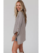 Azura Exchange Oversized Ribbed Knit Roll-tab Sleeve Top - S