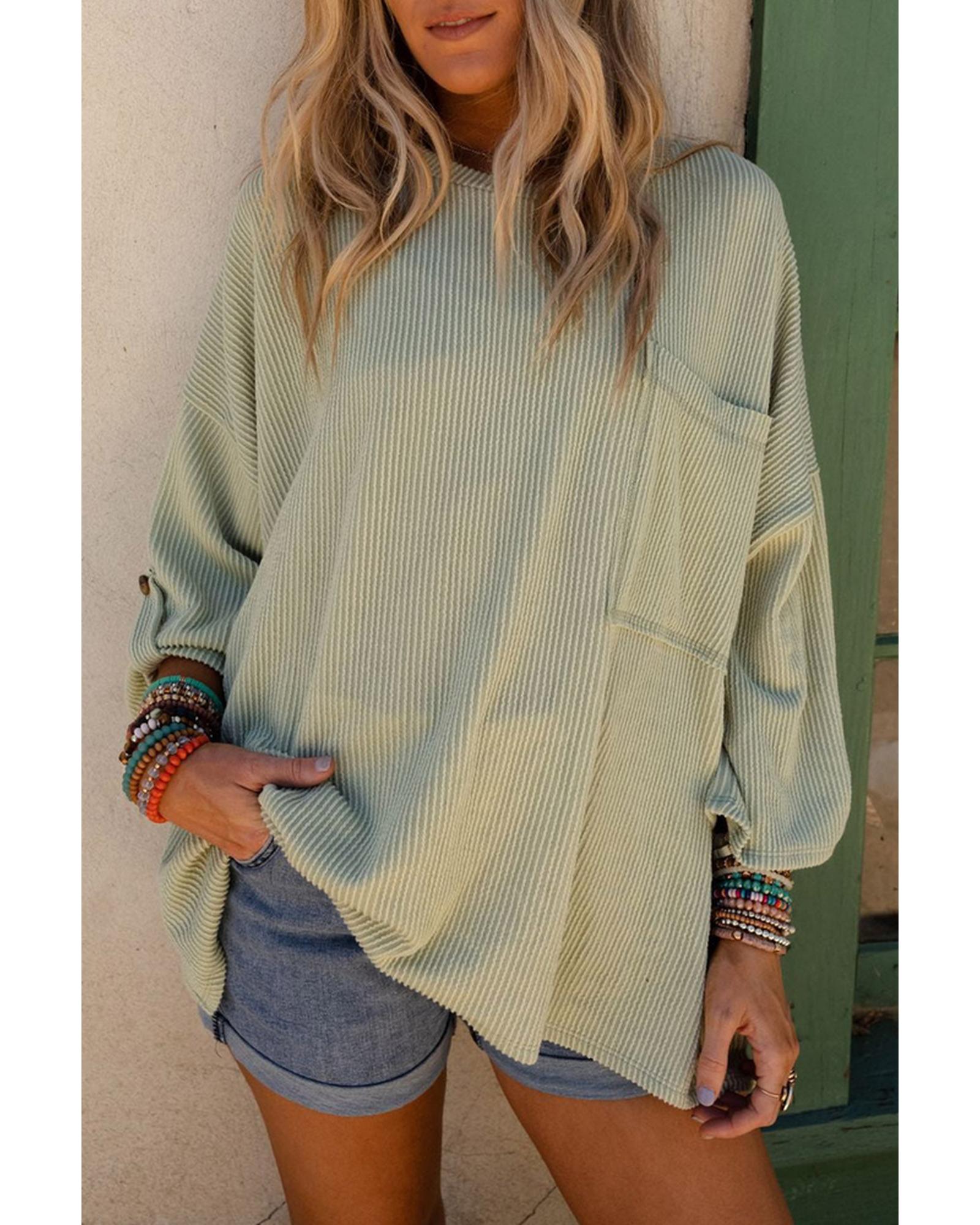 Azura Exchange Oversize Ribbed Roll-tab Sleeve Top - S Main image