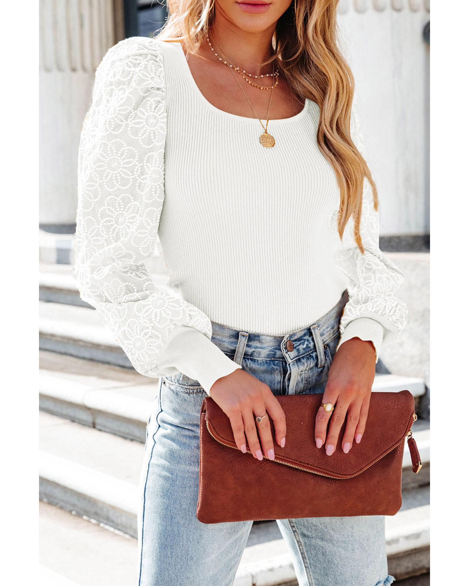 Azura Exchange Ribbed Knit Puff Sleeve Top - L Main image