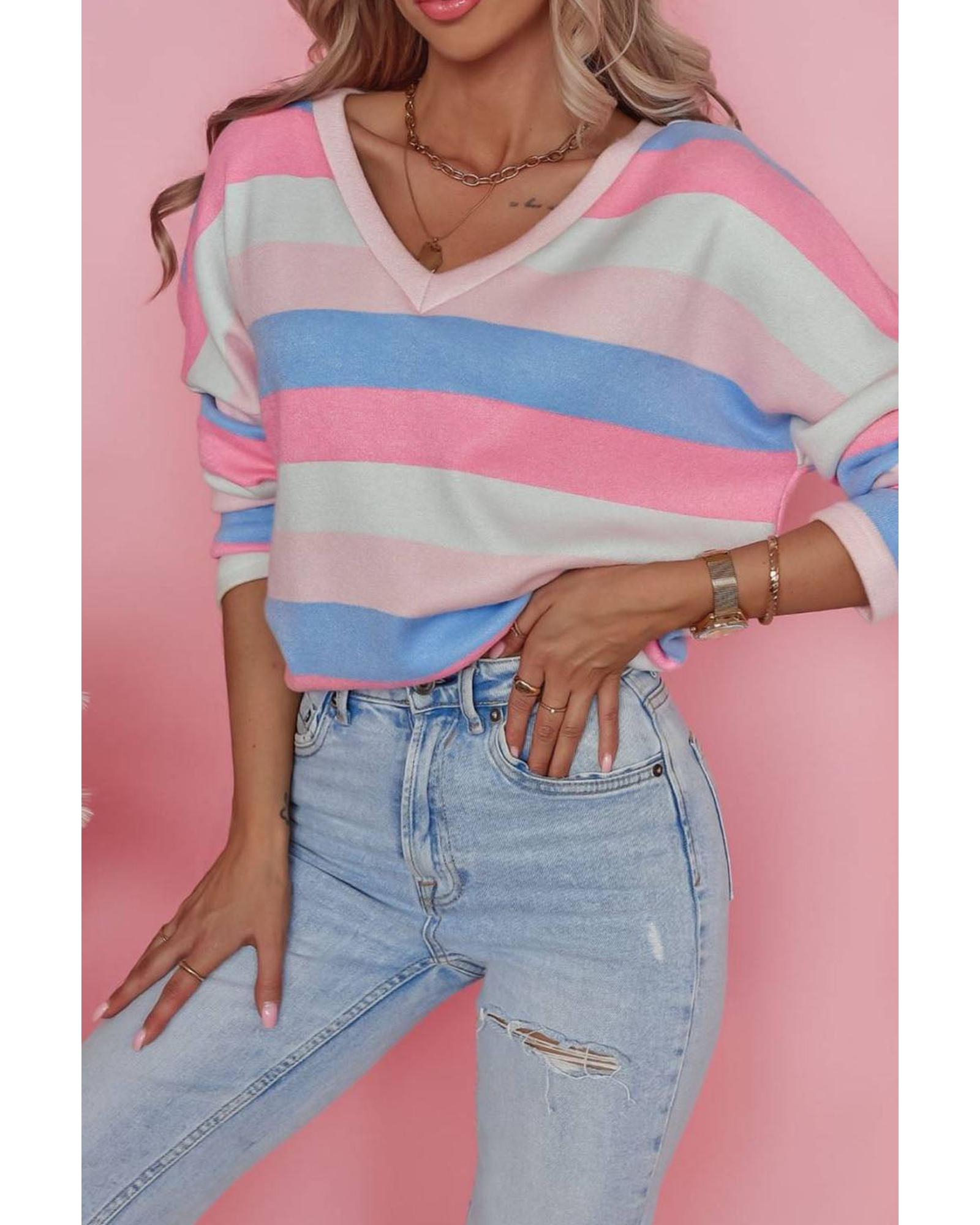 Azura Exchange Striped V Neck Long Sleeve Top - XL Main image