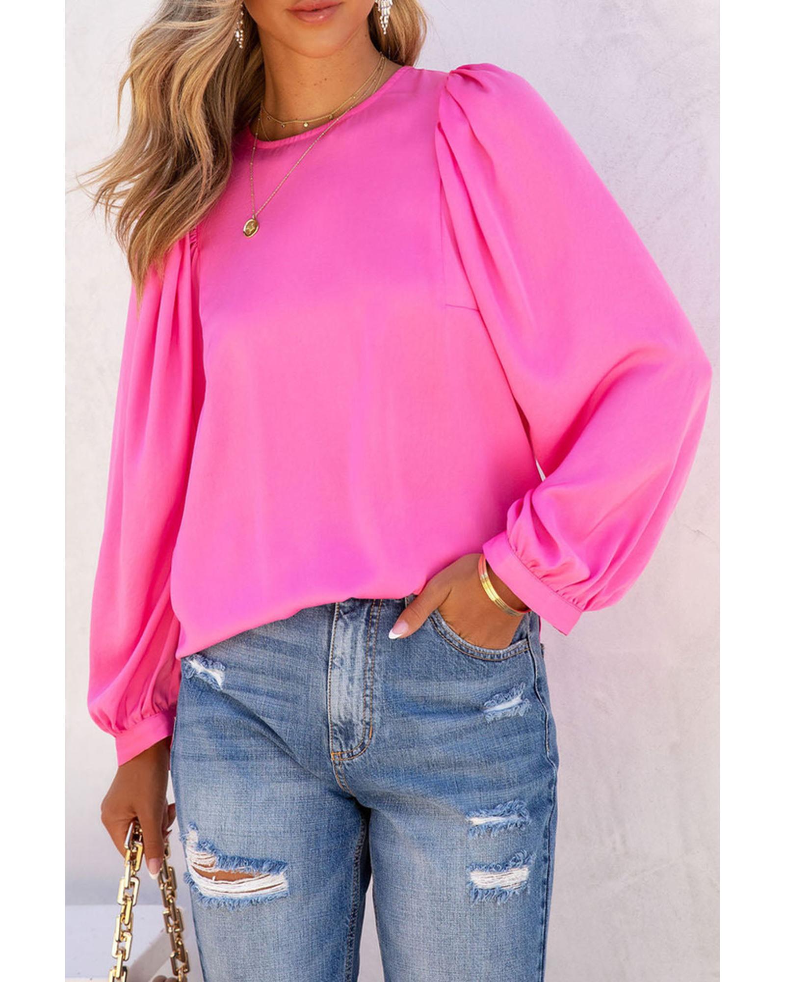 Azura Exchange Puff Sleeve Crewneck Blouse - S Main image