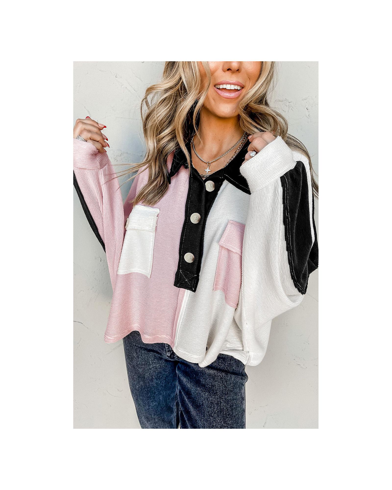 Azura Exchange Colorblock Flap Pockets Henley Collared Top - 2XL Main image