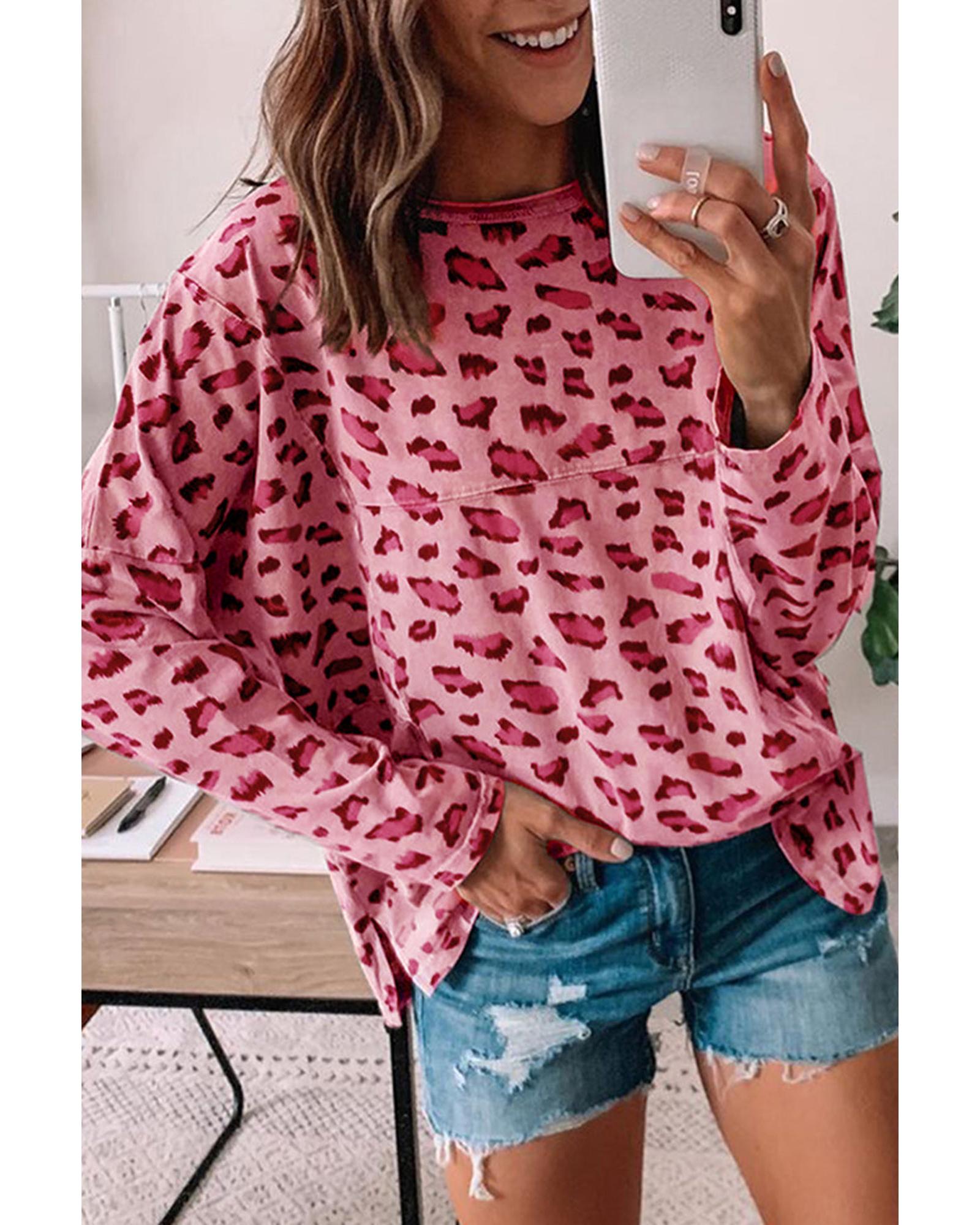 Azura Exchange Animal Print Stitching Long Sleeve Top - M Main image
