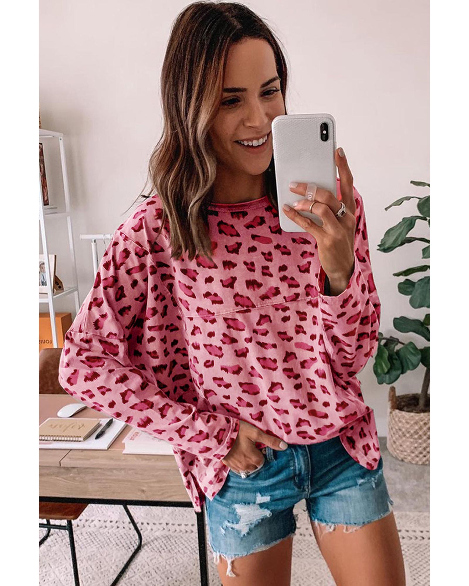 Azura Exchange Animal Print Stitching Long Sleeve Top - M Secondary image