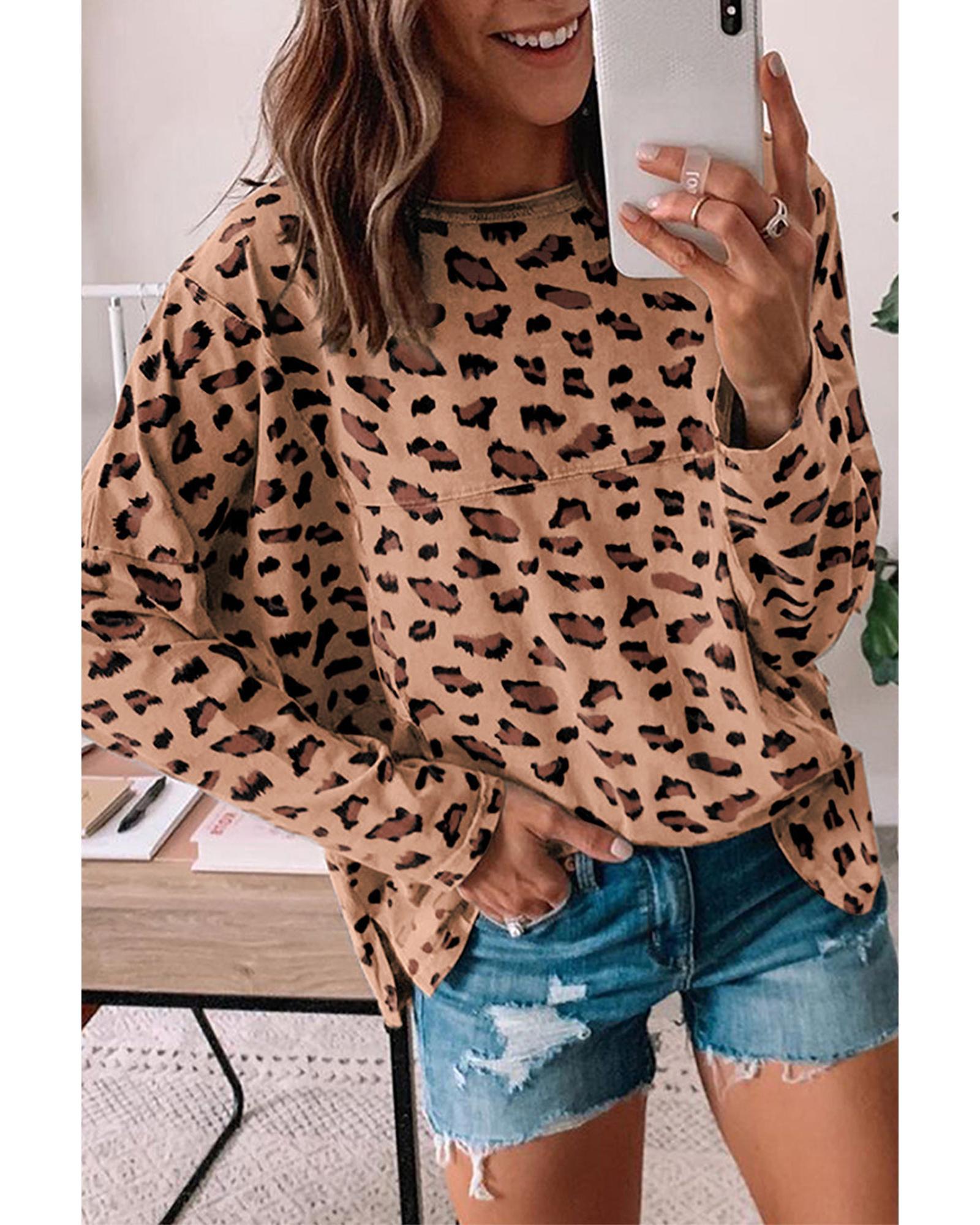 Azura Exchange Animal Print Stitching Loose Long Sleeve Top - M Main image