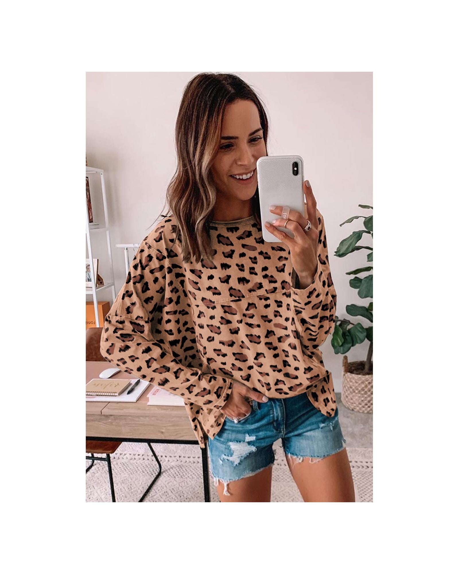 Azura Exchange Animal Print Stitching Loose Long Sleeve Top - M Secondary image