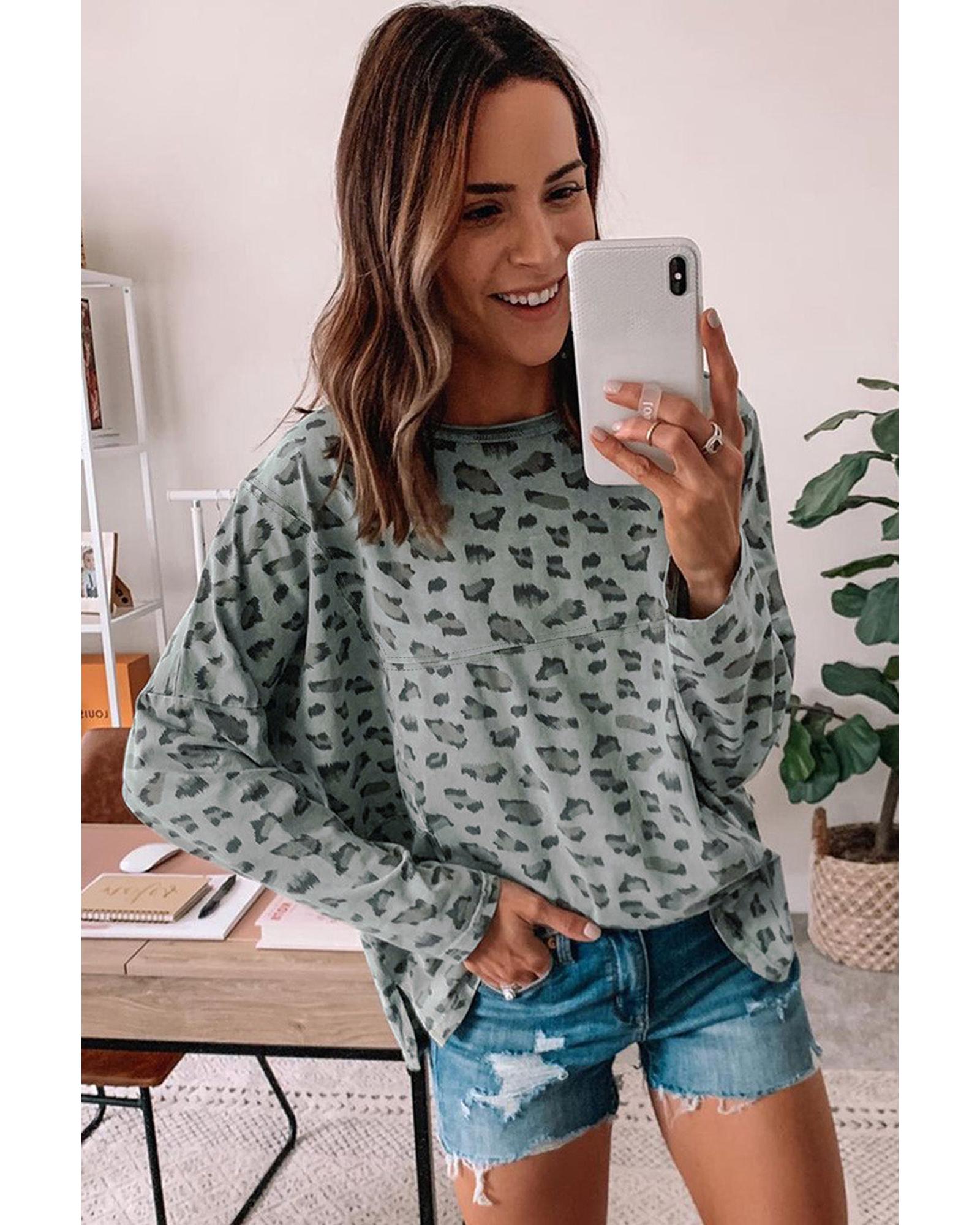 Azura Exchange Animal Print Stitching Loose Long Sleeve Top - L Secondary image