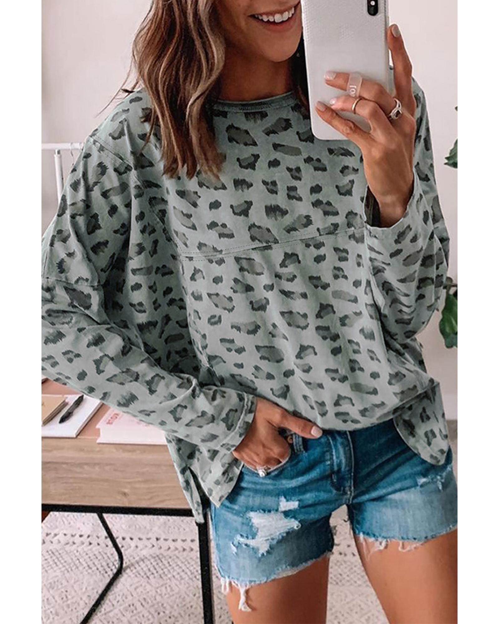 Azura Exchange Animal Print Stitching Loose Long Sleeve Top - M Main image