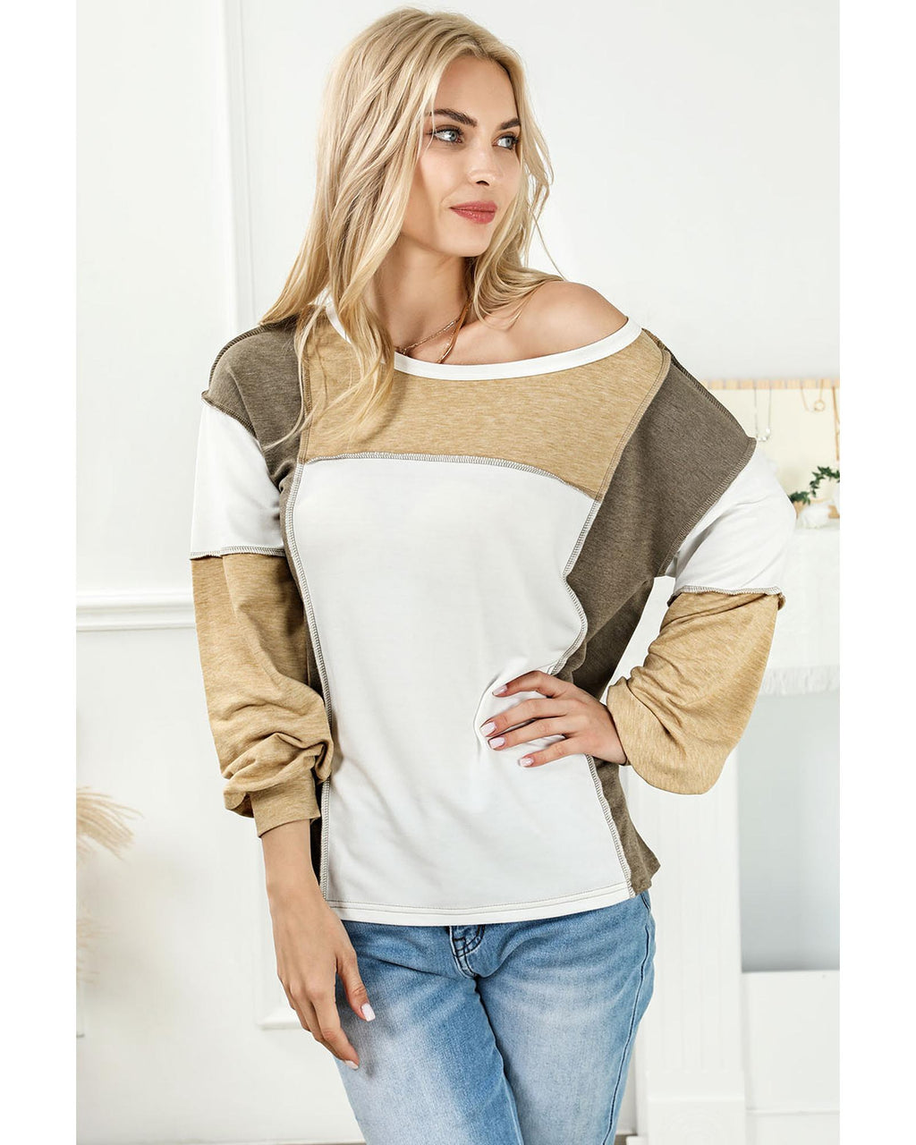 Azura Exchange Exposed Seam Color Block Patchwork Top - M