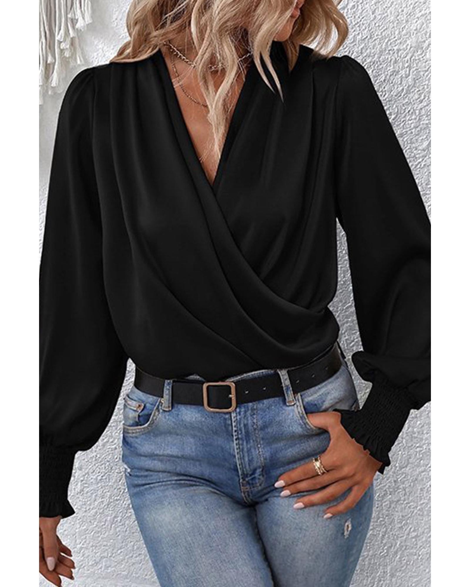 Azura Exchange Elegant Surplice Neck Draped Blouse - S Main image