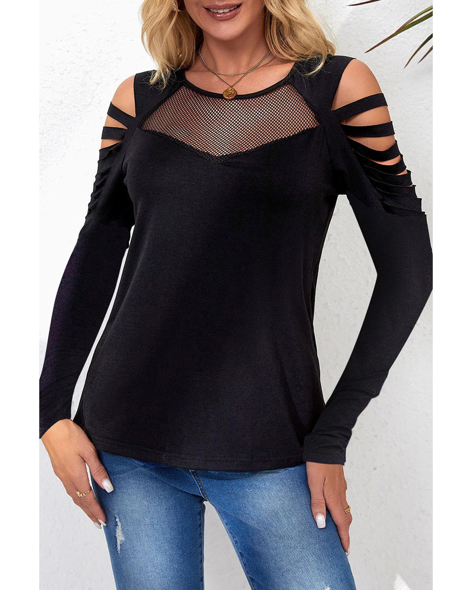 Azura Exchange Mesh Patch Ripped Long Sleeve Top - S Main image