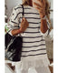 Azura Exchange Striped Button Dropped Shoulder Lace Splicing Top - L