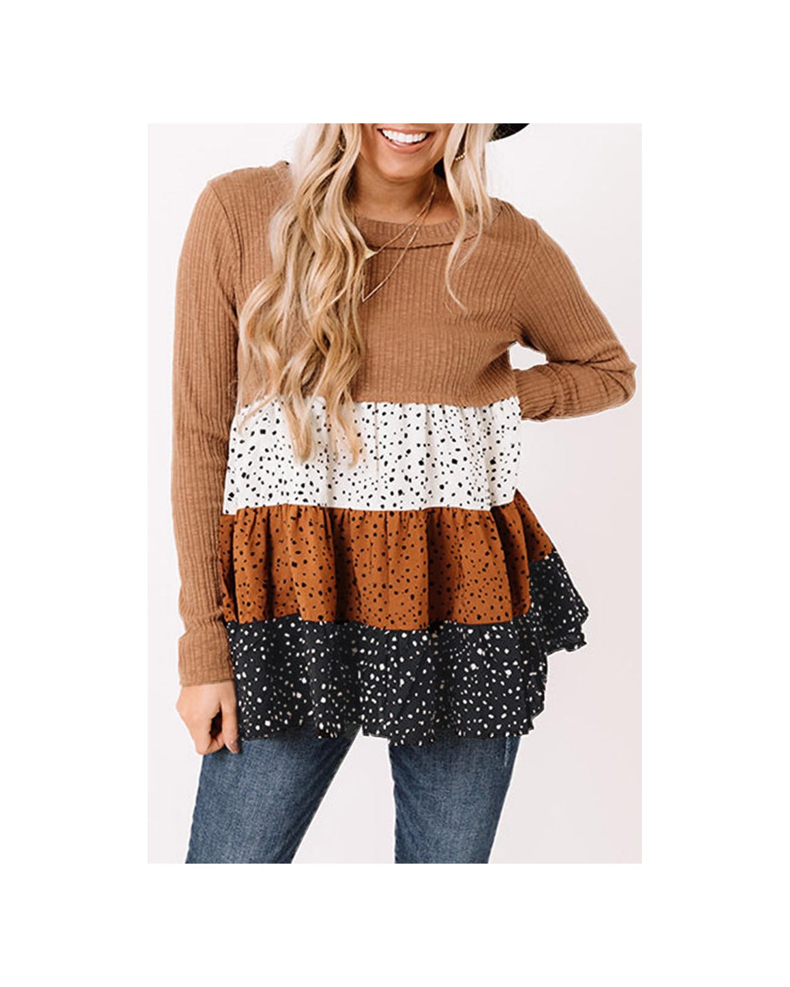 Azura Exchange Ribbed Tiered Ruffled Flowy Top - L Main image