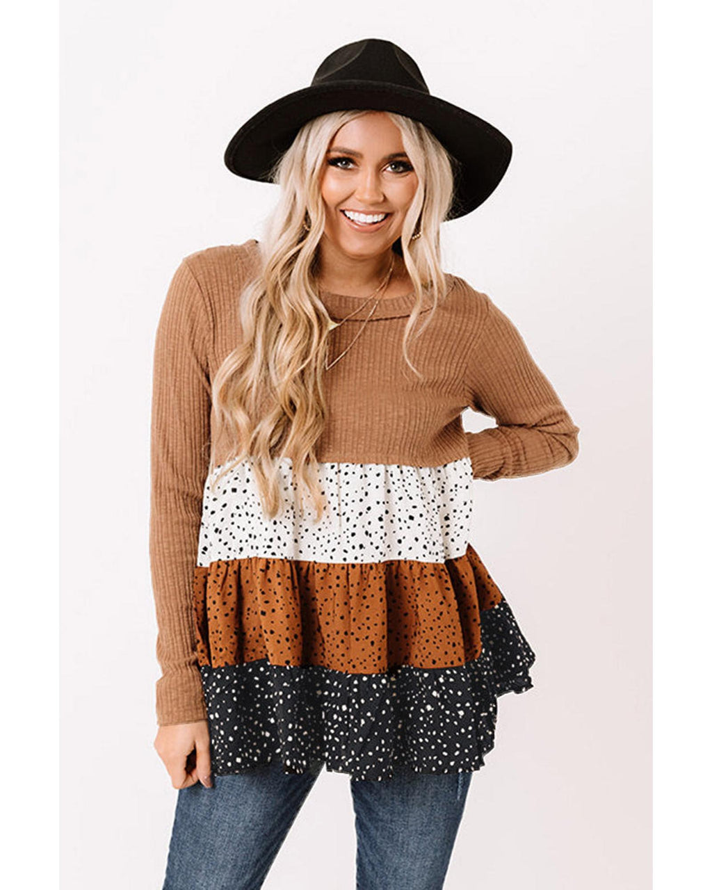 Azura Exchange Ribbed Tiered Ruffled Flowy Top - S