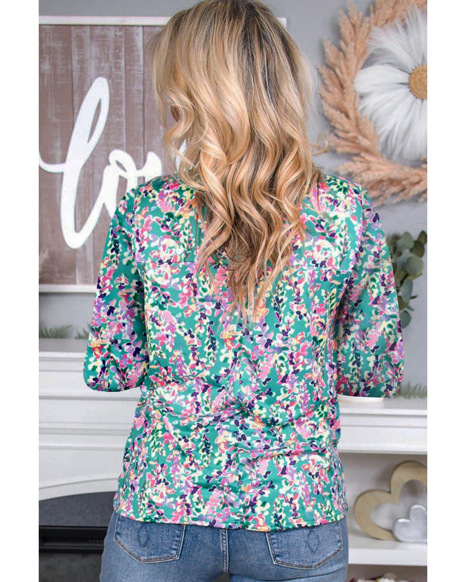 Azura Exchange Elegant Floral Print Long Sleeve Blouse - L Secondary image