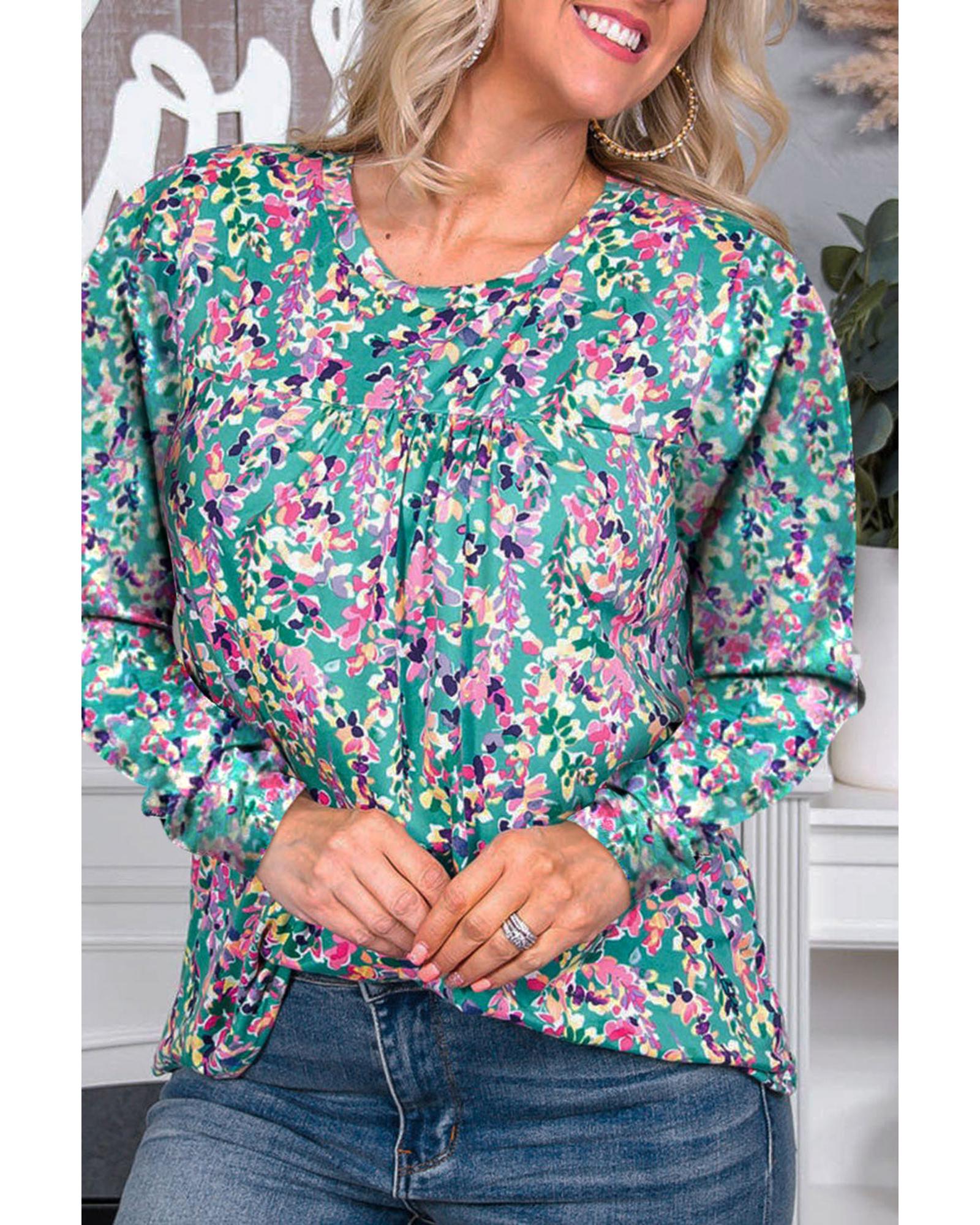 Azura Exchange Elegant Floral Print Long Sleeve Blouse - S Main image