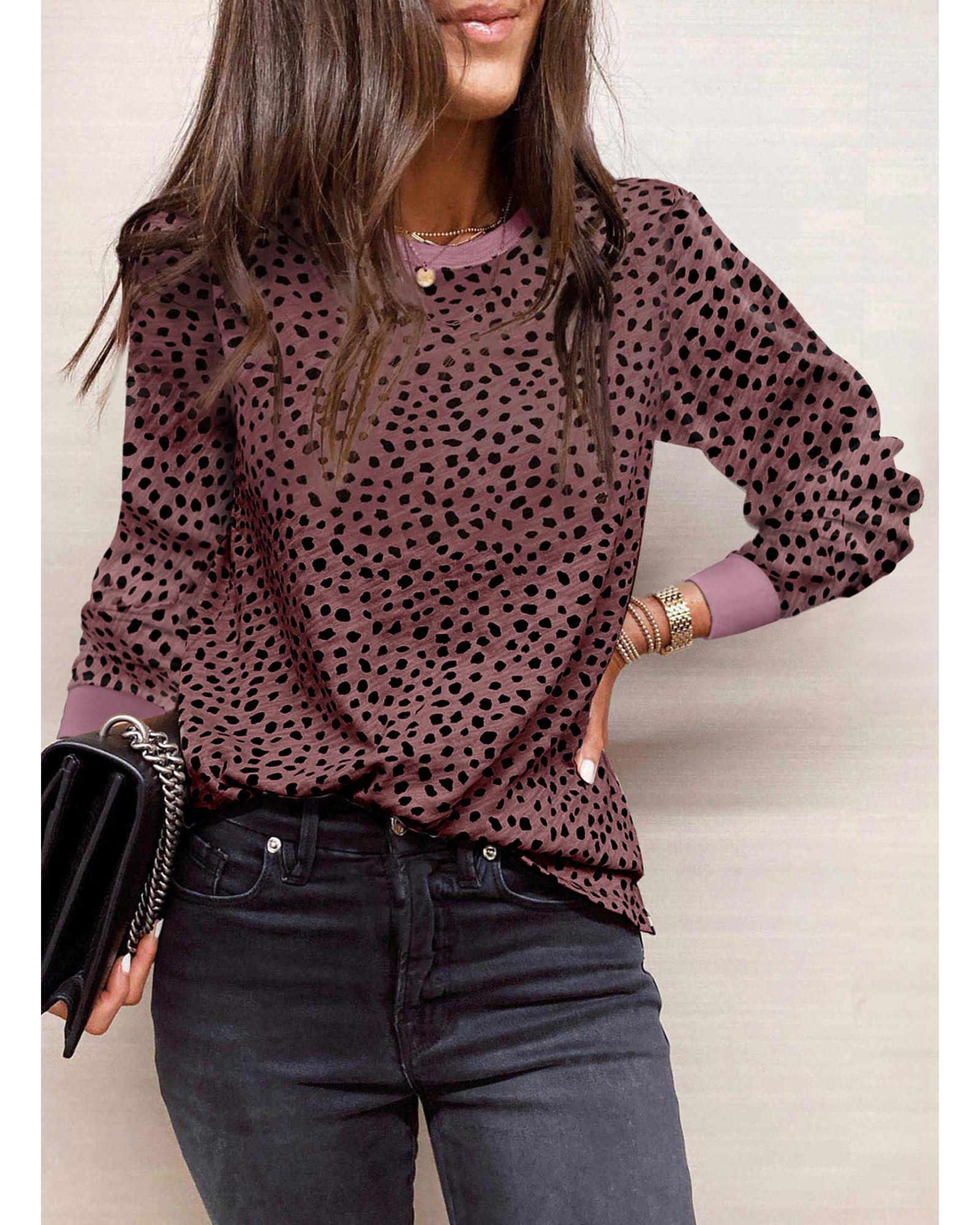 Azura Exchange Spotted Print Round Neck Long Sleeve Top - M Main image