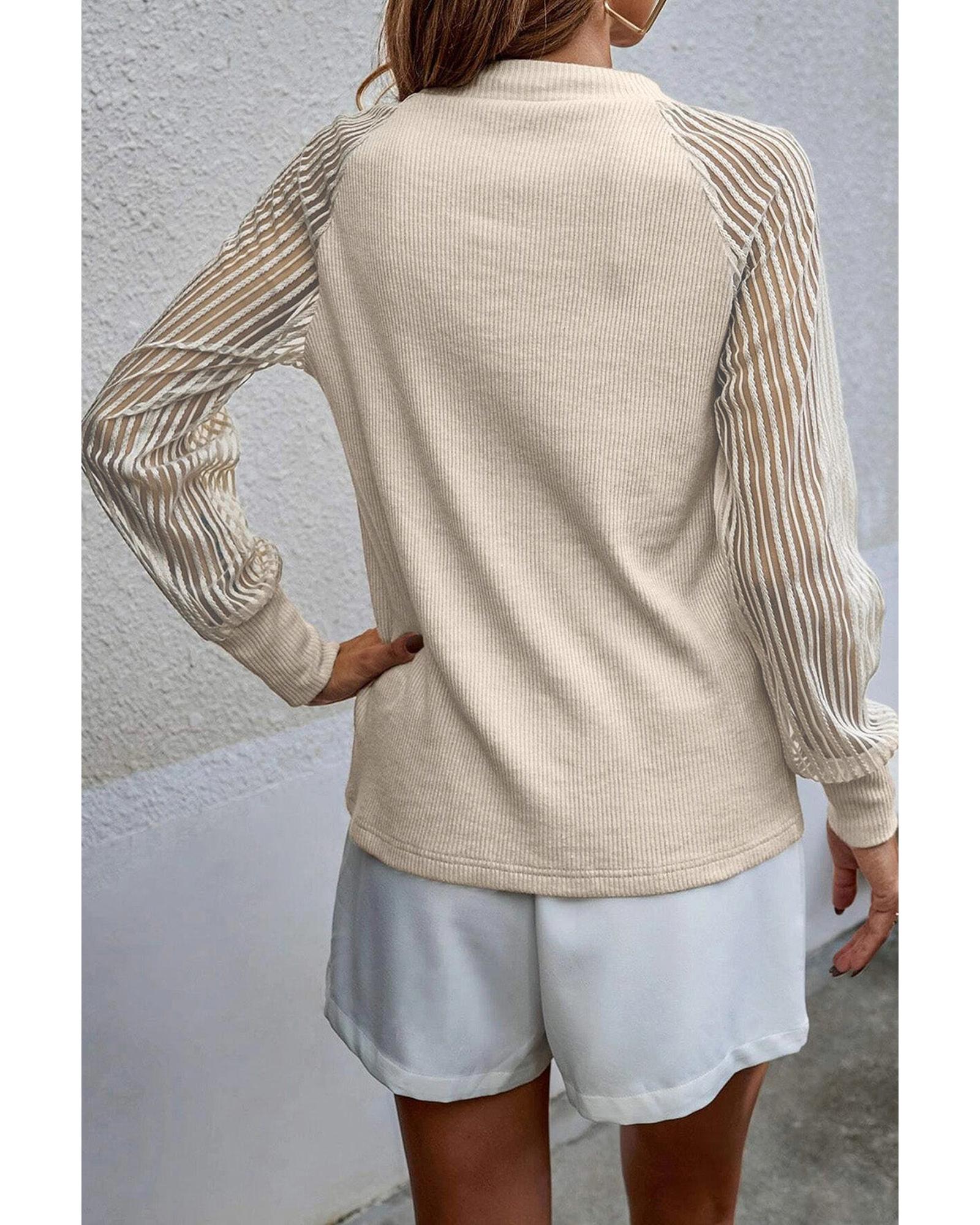 Azura Exchange Striped Mesh Long Sleeve Ribbed Top - 2XL Secondary image