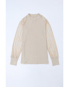 Azura Exchange Striped Mesh Long Sleeve Ribbed Top - 2XL