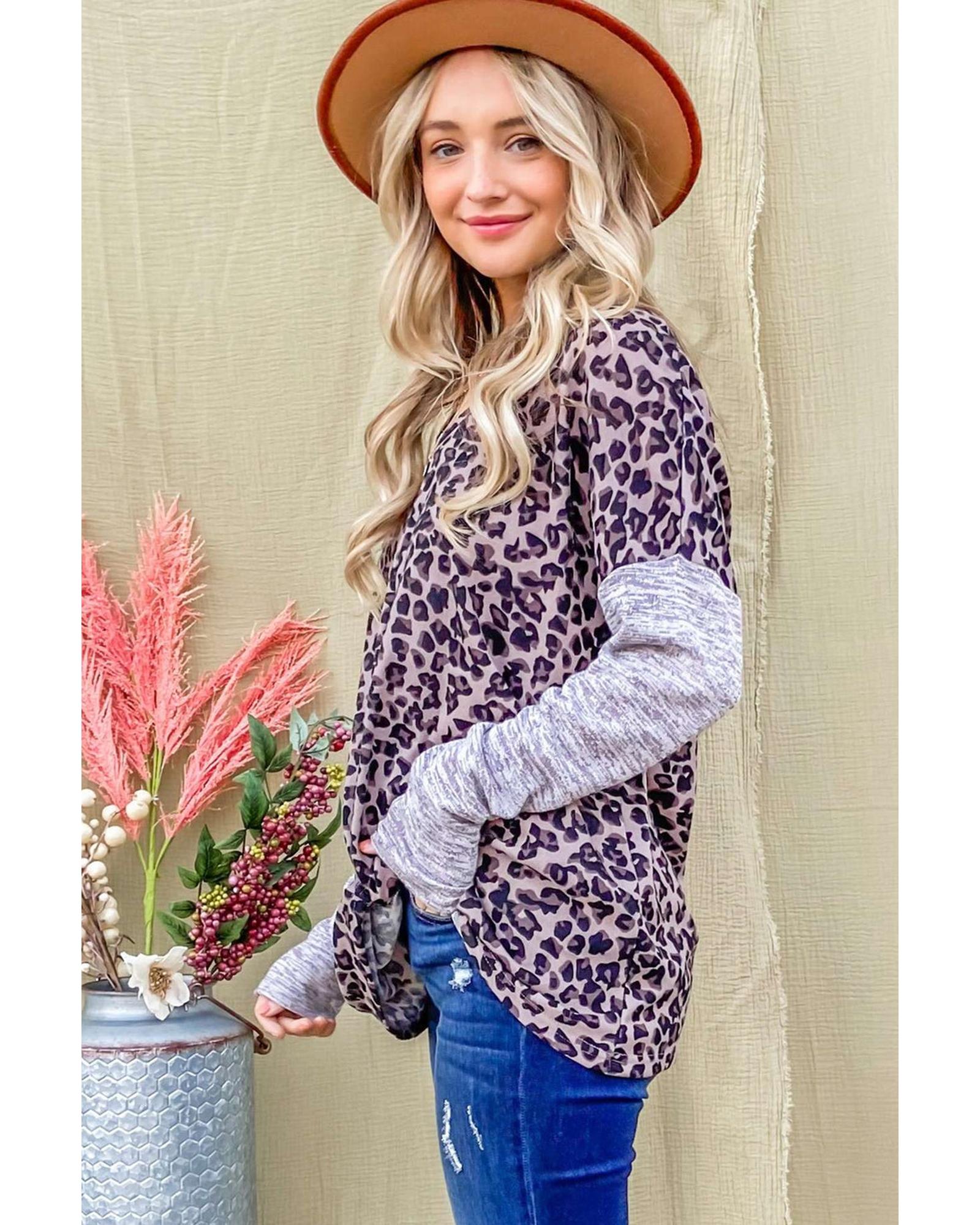 Azura Exchange Leopard Print Drop Shoulder Patchwork Sleeve Top - S Secondary image