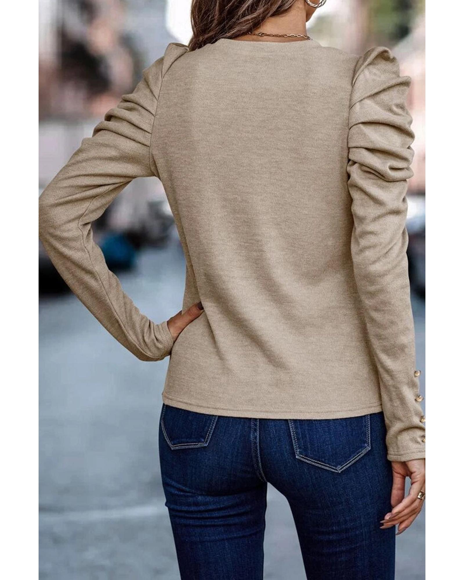 Azura Exchange Buttoned Puff Long Sleeve Sheath Top - L Secondary image