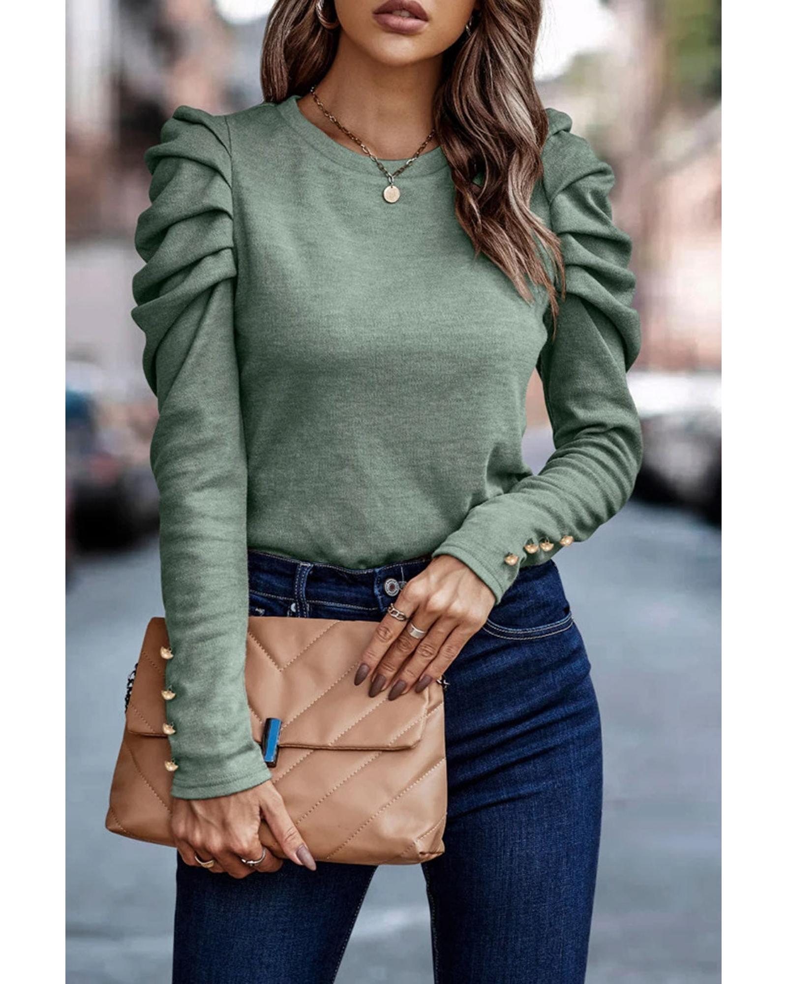 Azura Exchange Buttoned Puff Long Sleeve Sheath Top - XL Main image
