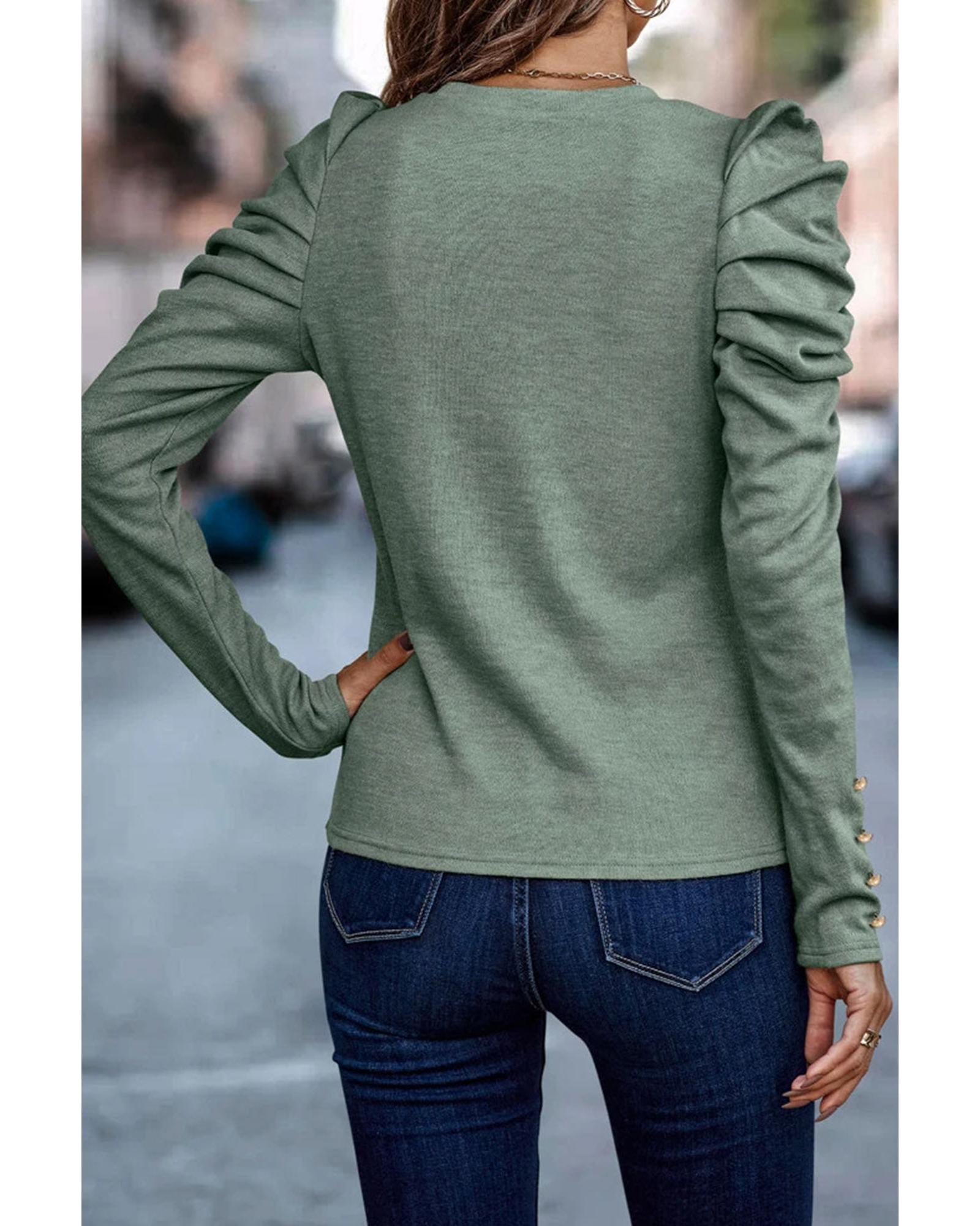 Azura Exchange Buttoned Puff Long Sleeve Sheath Top - XL Secondary image