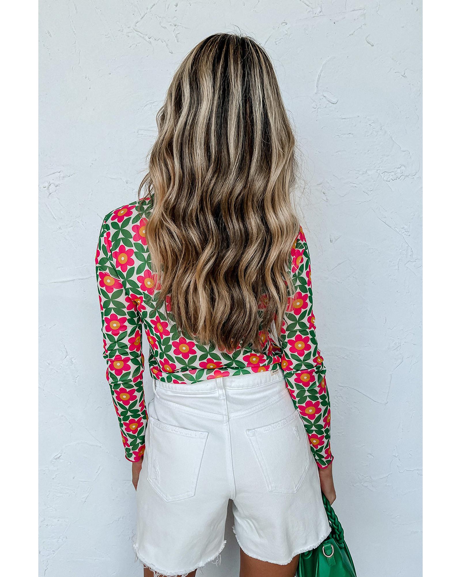 Azura Exchange Retro Floral Print Stretchy Long Sleeve Top - M Secondary image