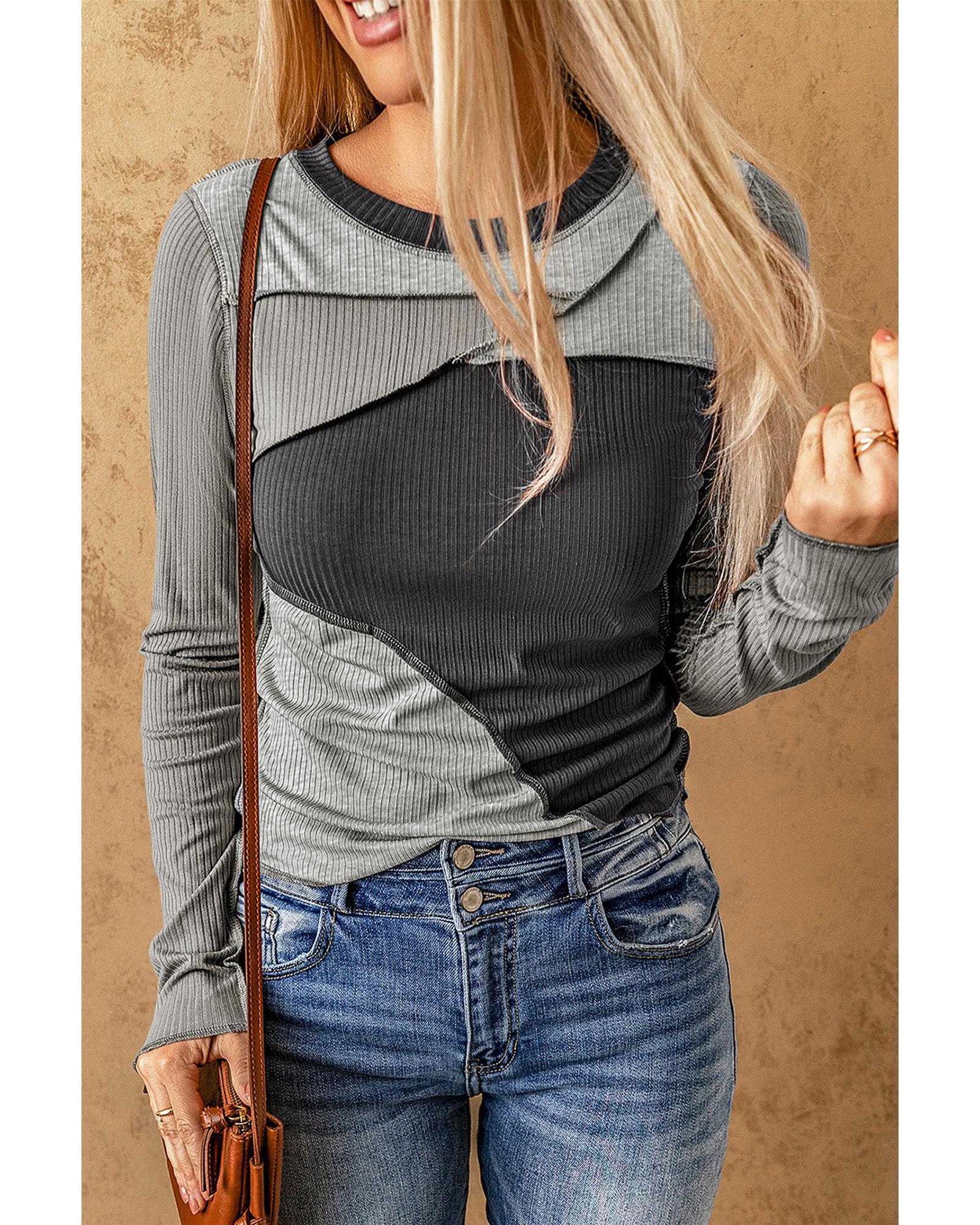 Azura Exchange Exposed Seam Color Block Ribbed Knit Top - M Main image