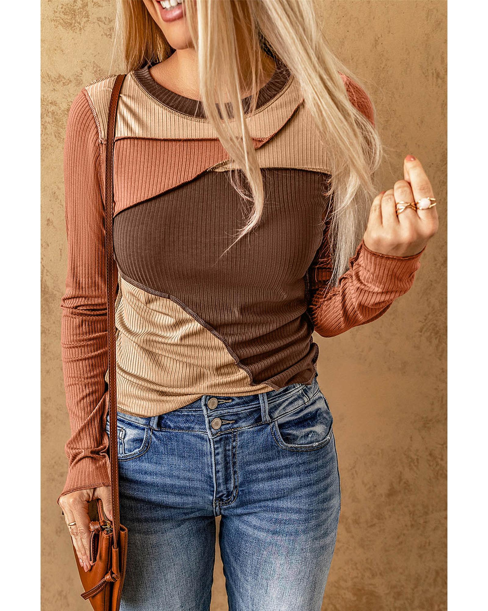 Azura Exchange Color Block Ribbed Knit Top - M Main image