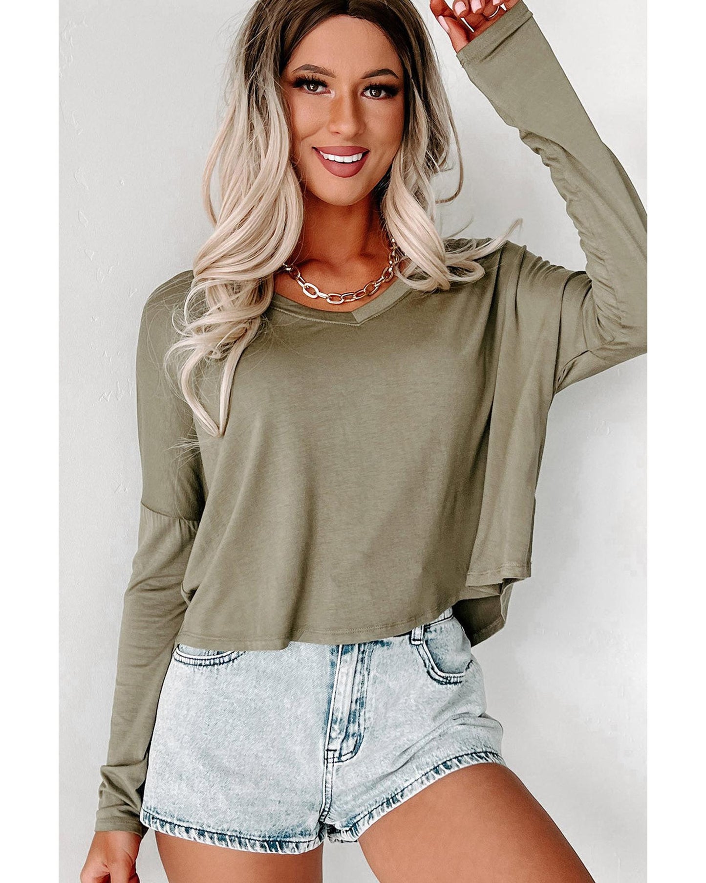 Azura Exchange Loose V Neck Dropped Sleeve Top - L