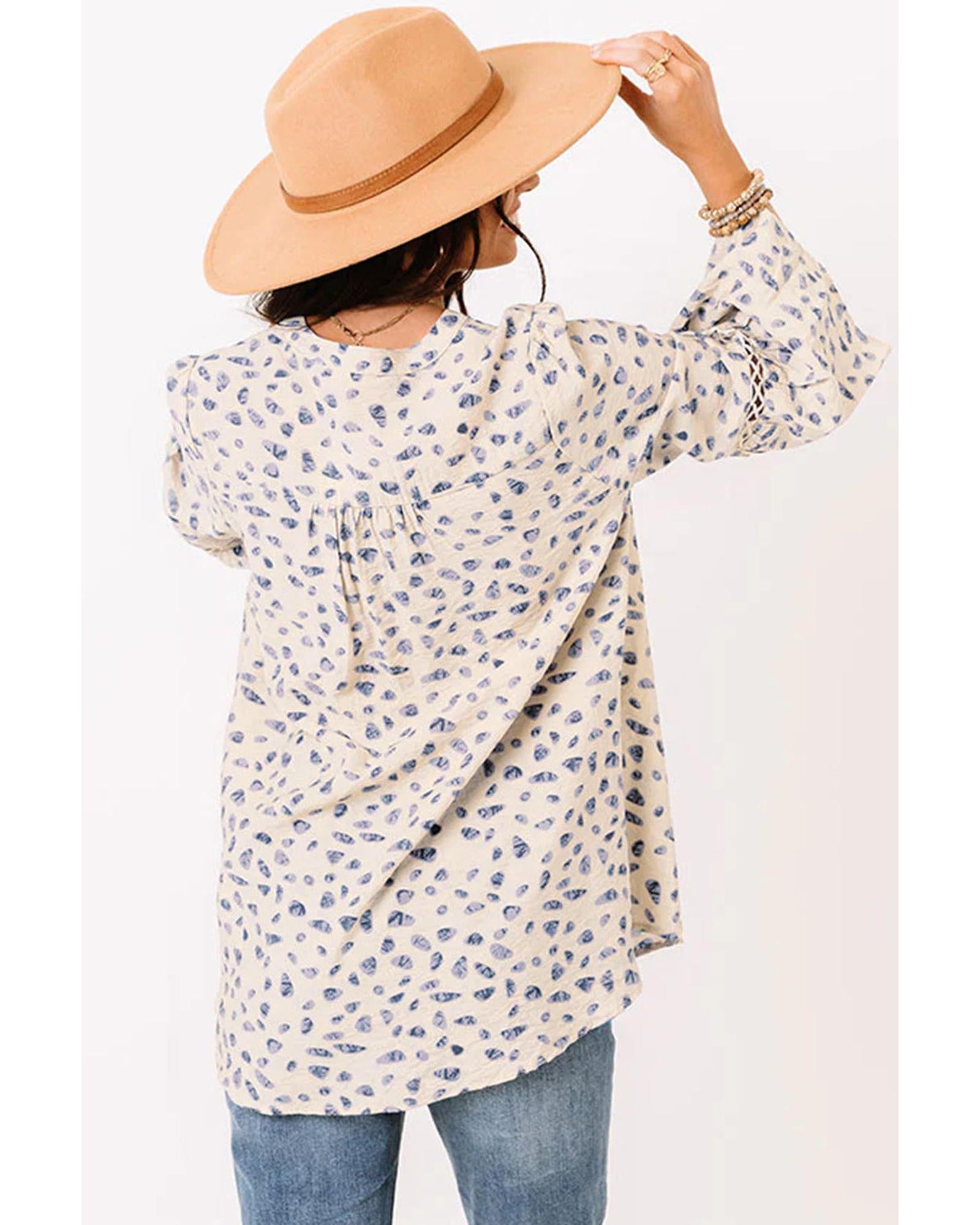 Azura Exchange Leopard Lace Trim Babydoll Blouse - M Secondary image
