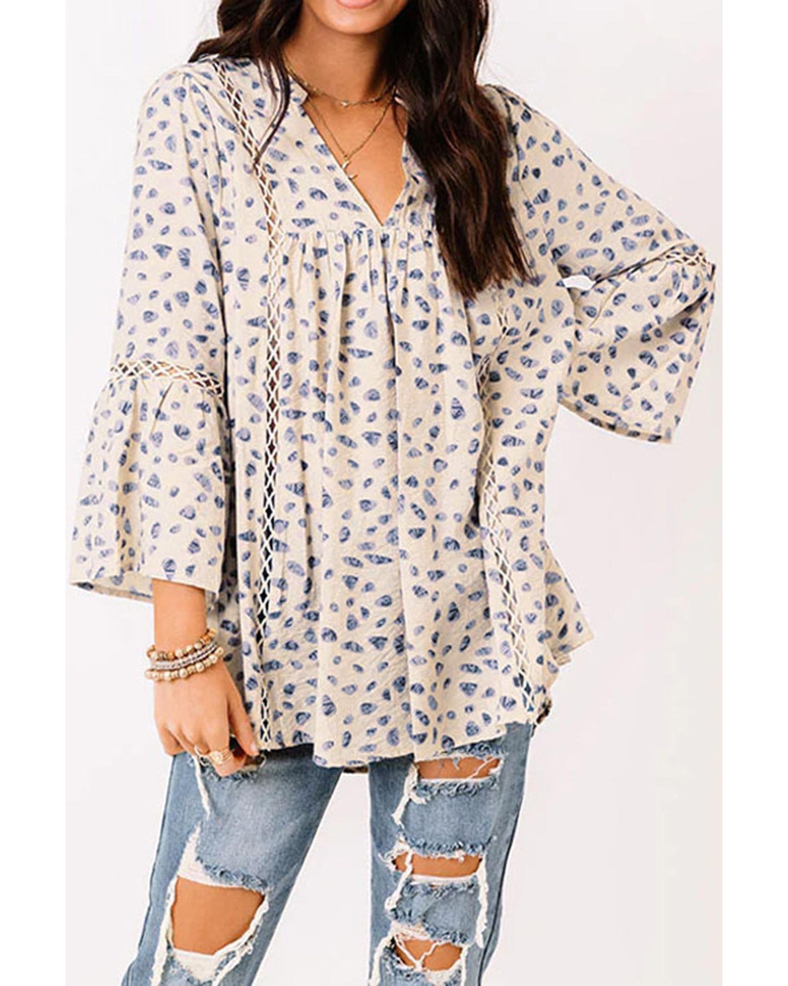 Azura Exchange Leopard Lace Trim Babydoll Blouse - S Main image