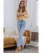 Azura Exchange Apricot Waffle Knit Turtleneck Top - M
