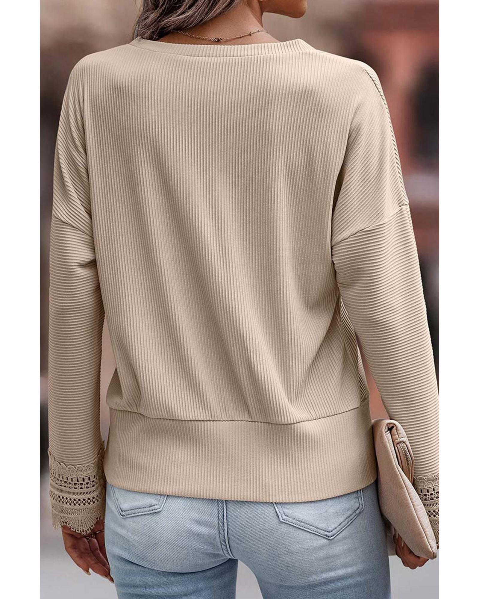 Azura Exchange Lace Trim V Neck Long Sleeve Top - 2XL Secondary image