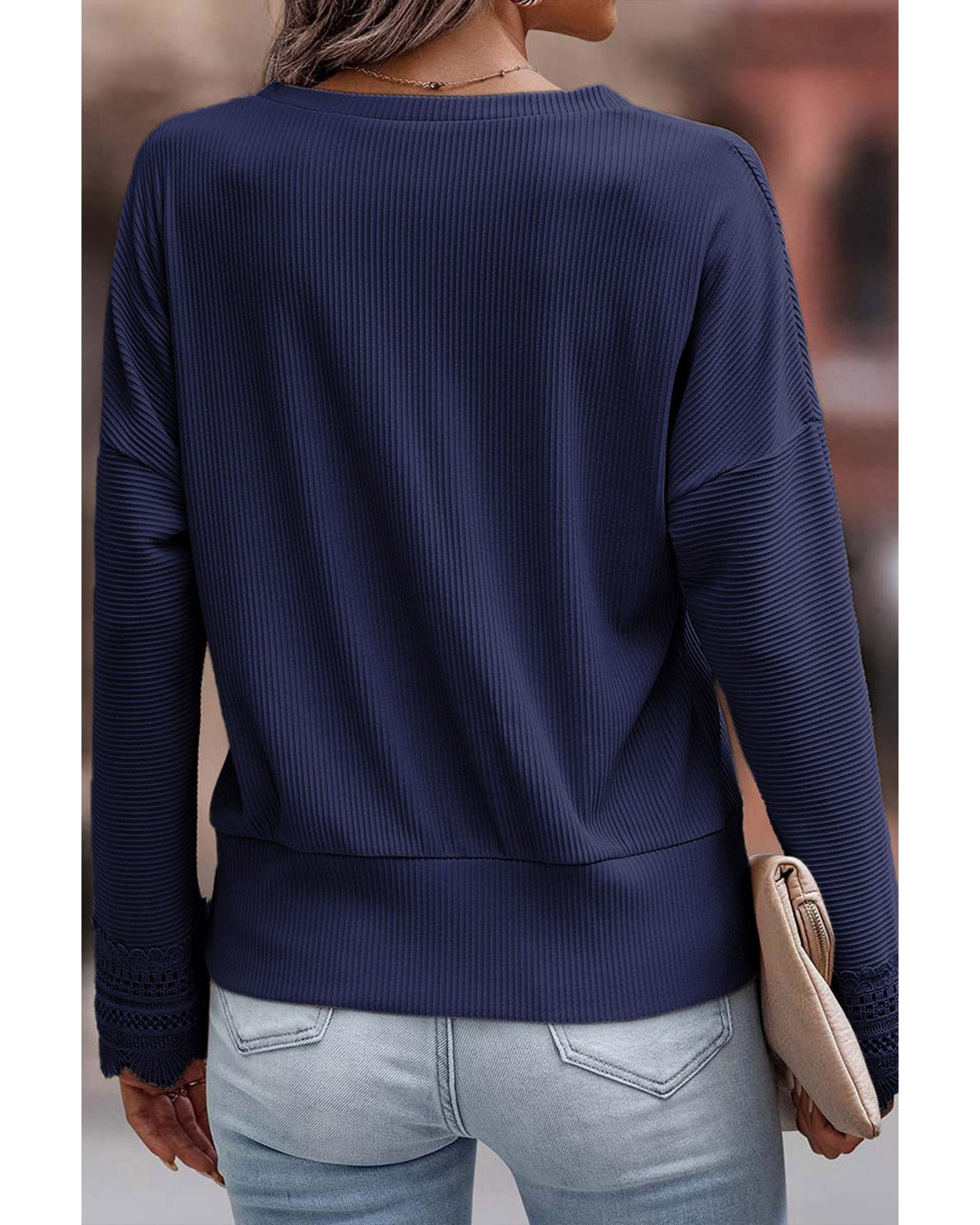 Azura Exchange Ribbed Texture V Neck Long Sleeve Top - L Secondary image