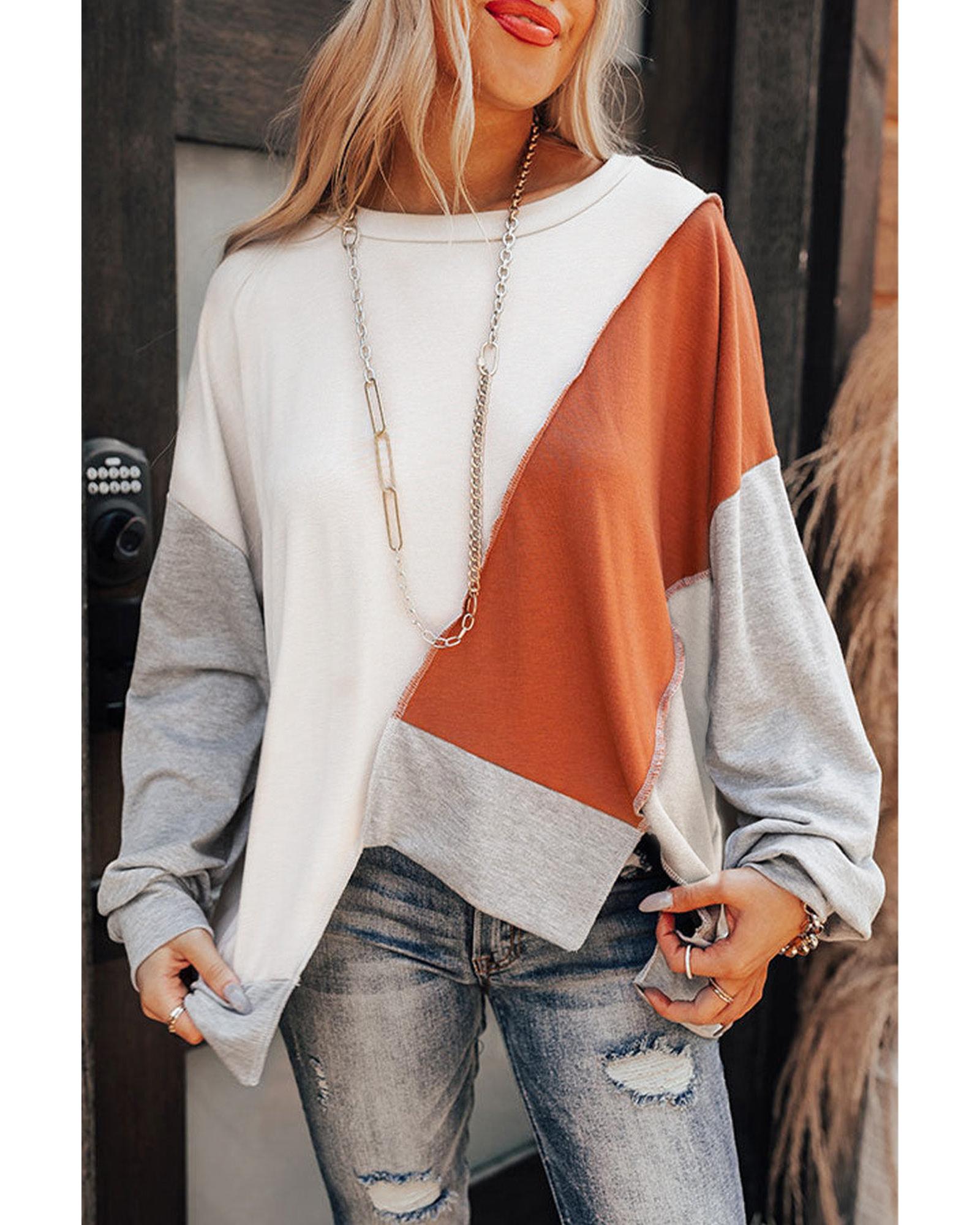 Azura Exchange Colorblock Stitching Irregular Hem Long Sleeve Top - M Main image